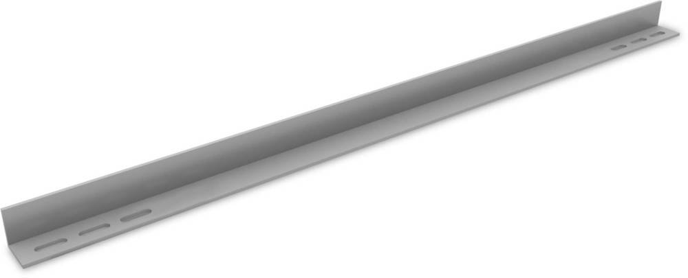 Eine flache, ausgedehnte graue Stange oder Stab mit glatter Oberfläche, diagonal von links unten nach rechts oben vor einem weißen Hintergrund dargestellt.