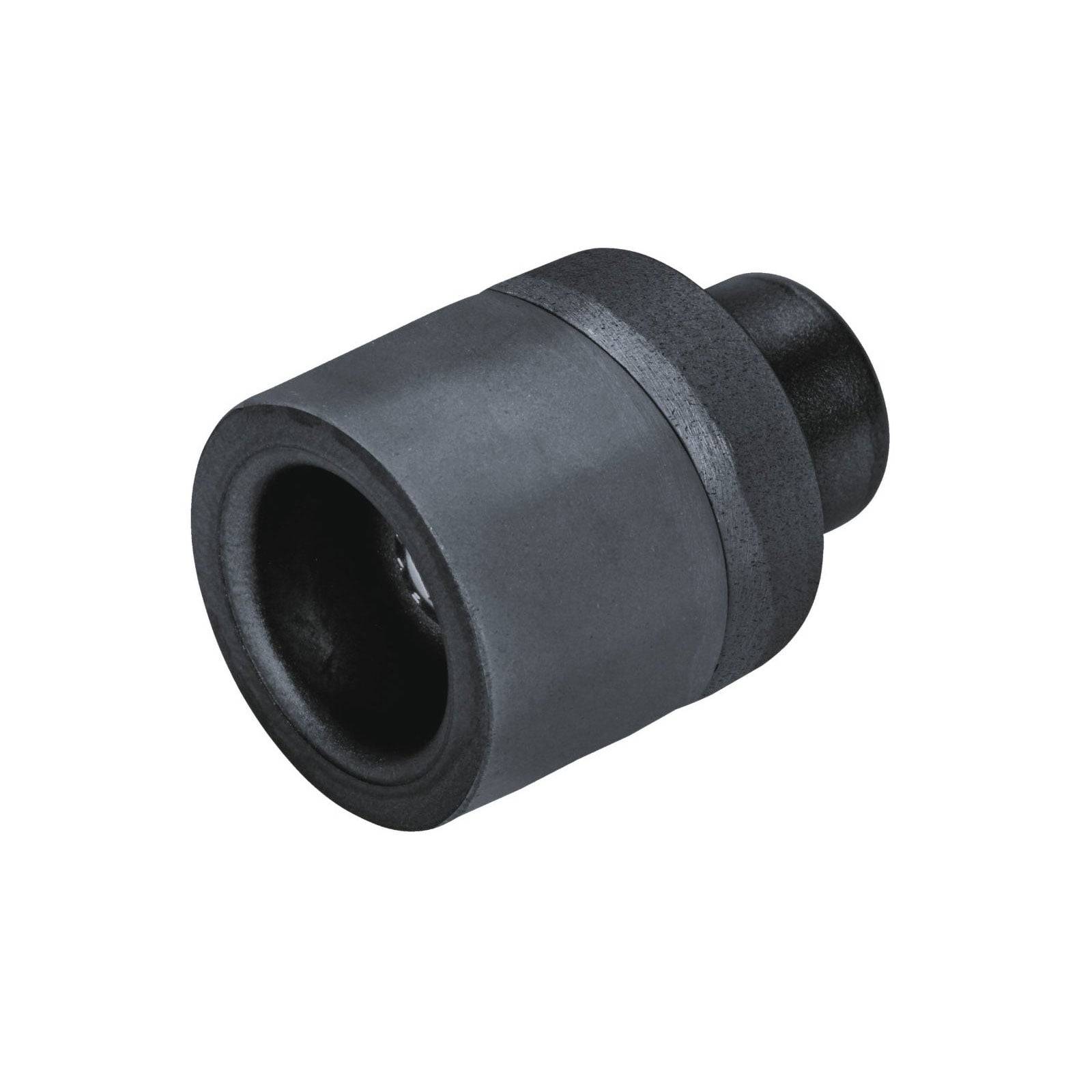 Eine schwarze Gummischutzkappe für den Einsatz mit Elektrowerkzeugen, mit zylindrischer Form und einer vertieften Öffnung zur sicheren Befestigung.