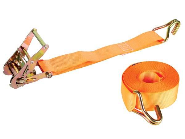 Spanngurt mit Ratsche, zweiteilig, Spitzhaken, für etwas schwerere Lasten, max. 1000 kg, Polyester, Orange, 9 m x 50 mm