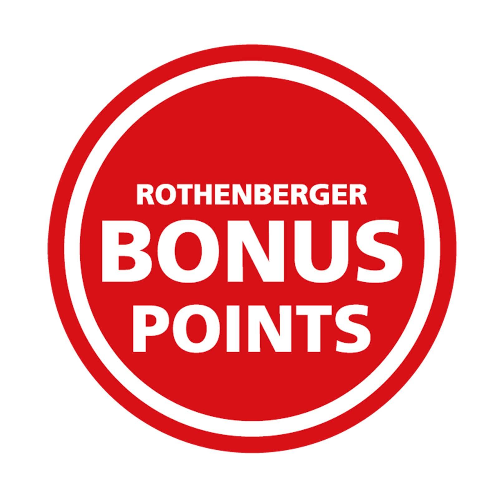„Rothenberger Bonus-Punkte" in fetter weißer Schrift auf einem roten kreisförmigen Abzeichen, das ein Treueprogramm oder Belohnungssystem von Rothenberger anzeigt.