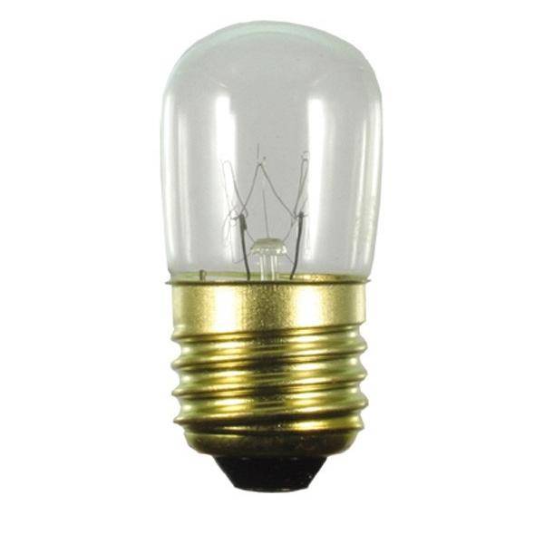 Eine klare Glühbirne aus Glas mit einer Messingfassung, die das innere Glühfaden sichtbar macht.