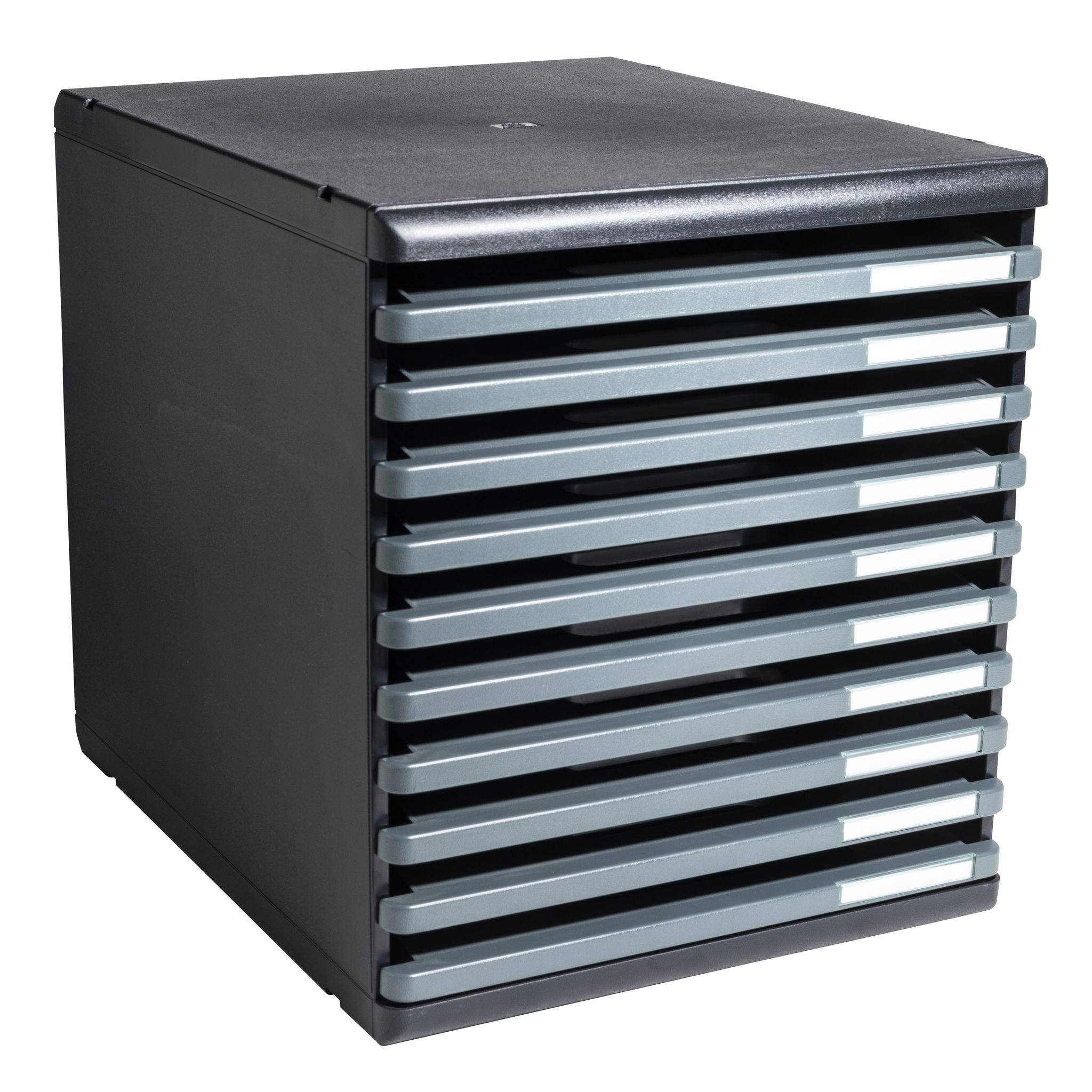 Exacompta Schubladenbox MODULO A4, 10 offene Schubladen - Dunkelgrau - 304714D