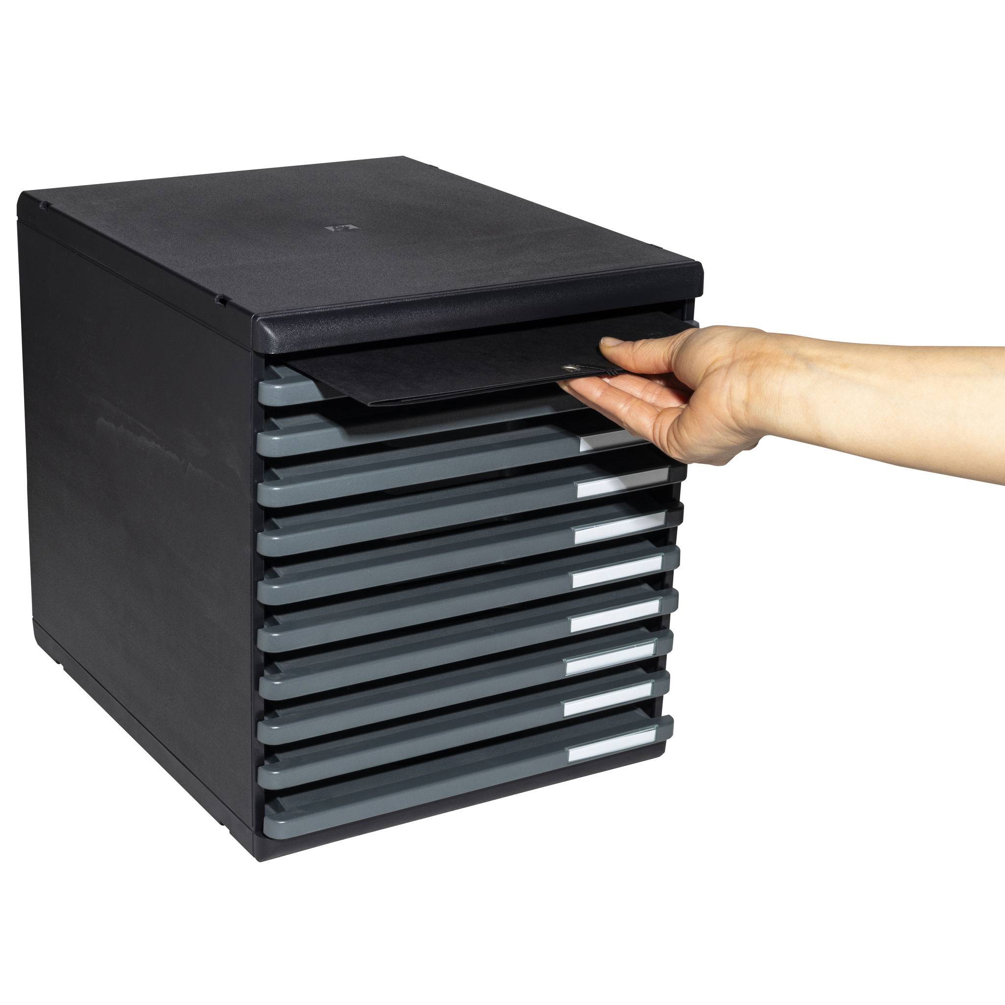 Exacompta Schubladenbox MODULO A4, 10 offene Schubladen - Dunkelgrau - 304714D