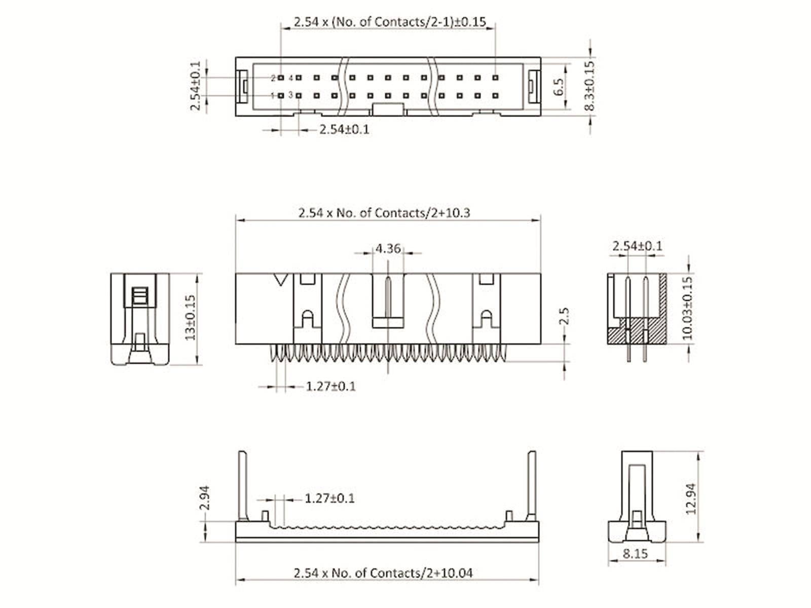 ECON CONNECT Wannenstecker, DIN 41651, 10-polig, schneidklemm, RM 2,54 mm