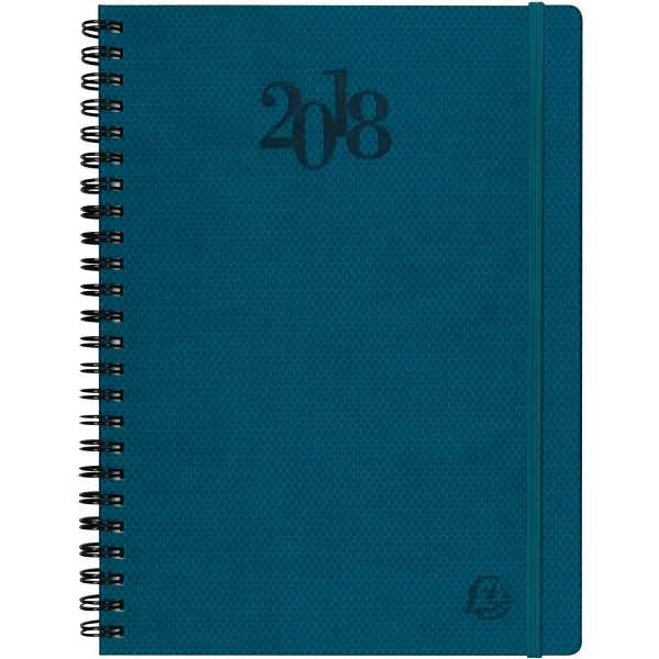 Blaugrüner spiralgebundener Planner oder Notizbuch von 2018 mit Gummiverschluss und schwarzer Spiralbindung.