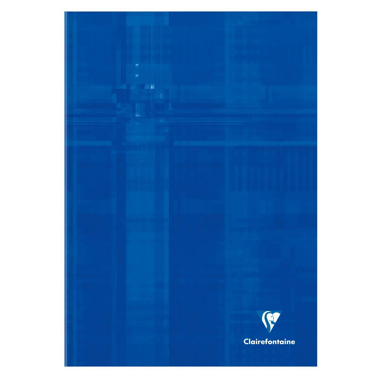 Blaues Clairefontaine Notizbuch mit feinem Karomuster und kleinem weißem Logo unten rechts.