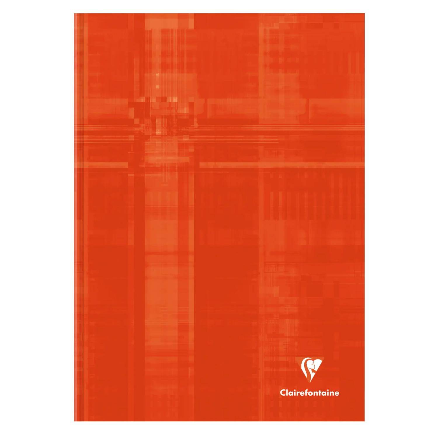 Orange Clairefontaine Notizbucheinband mit feinem Karomuster und Logo unten rechts.