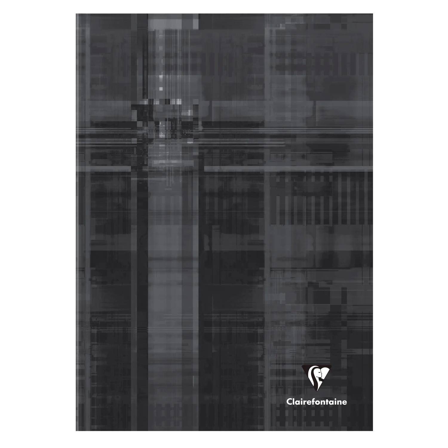 Abstraktes dunkelgraues und schwarzes strukturiertes Muster mit vertikalen und horizontalen Bändern; das Logo „Clairefontaine" erscheint in der unteren rechten Ecke.