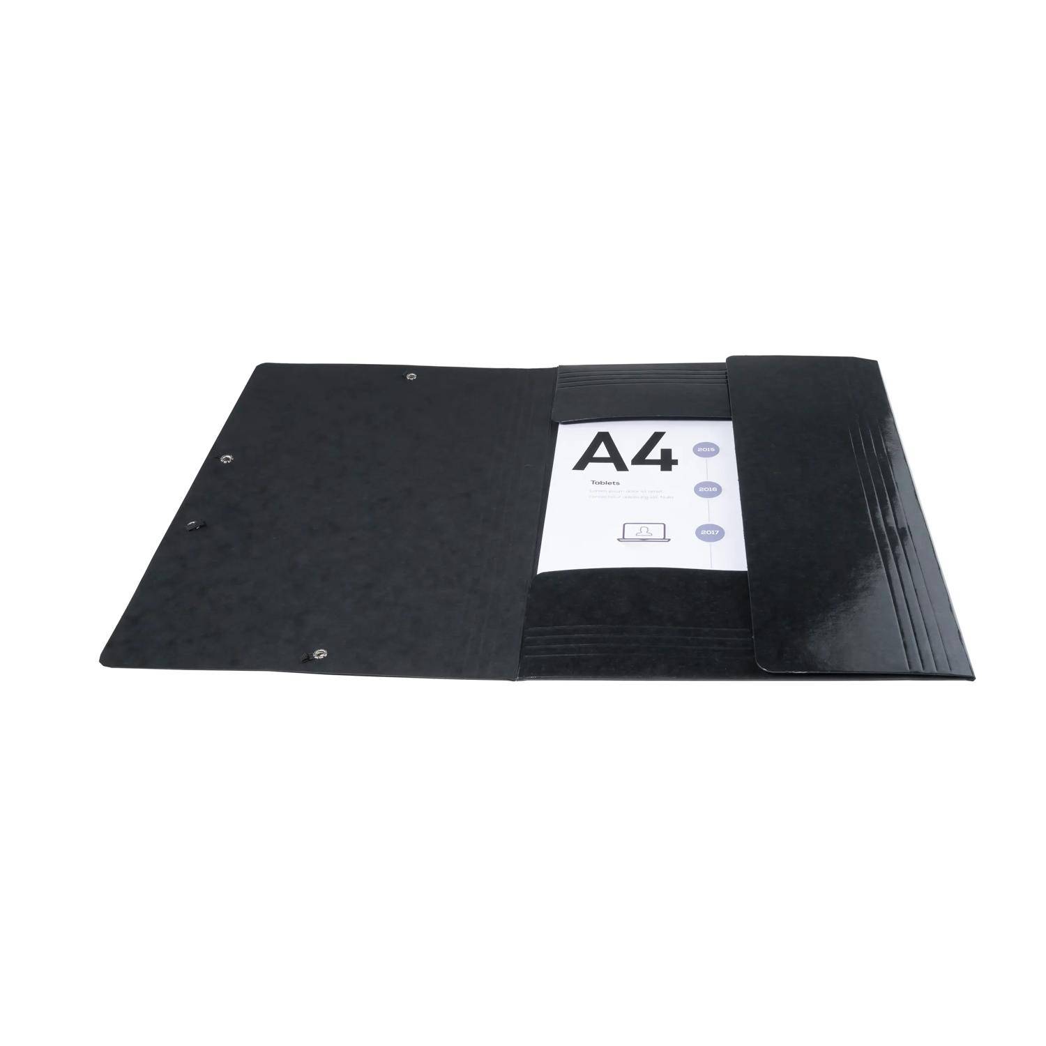 Exacompta 25x Sammelmappe +3 Klappen Gummizug MAXI Karton 425g A4 Schwarz 55821E