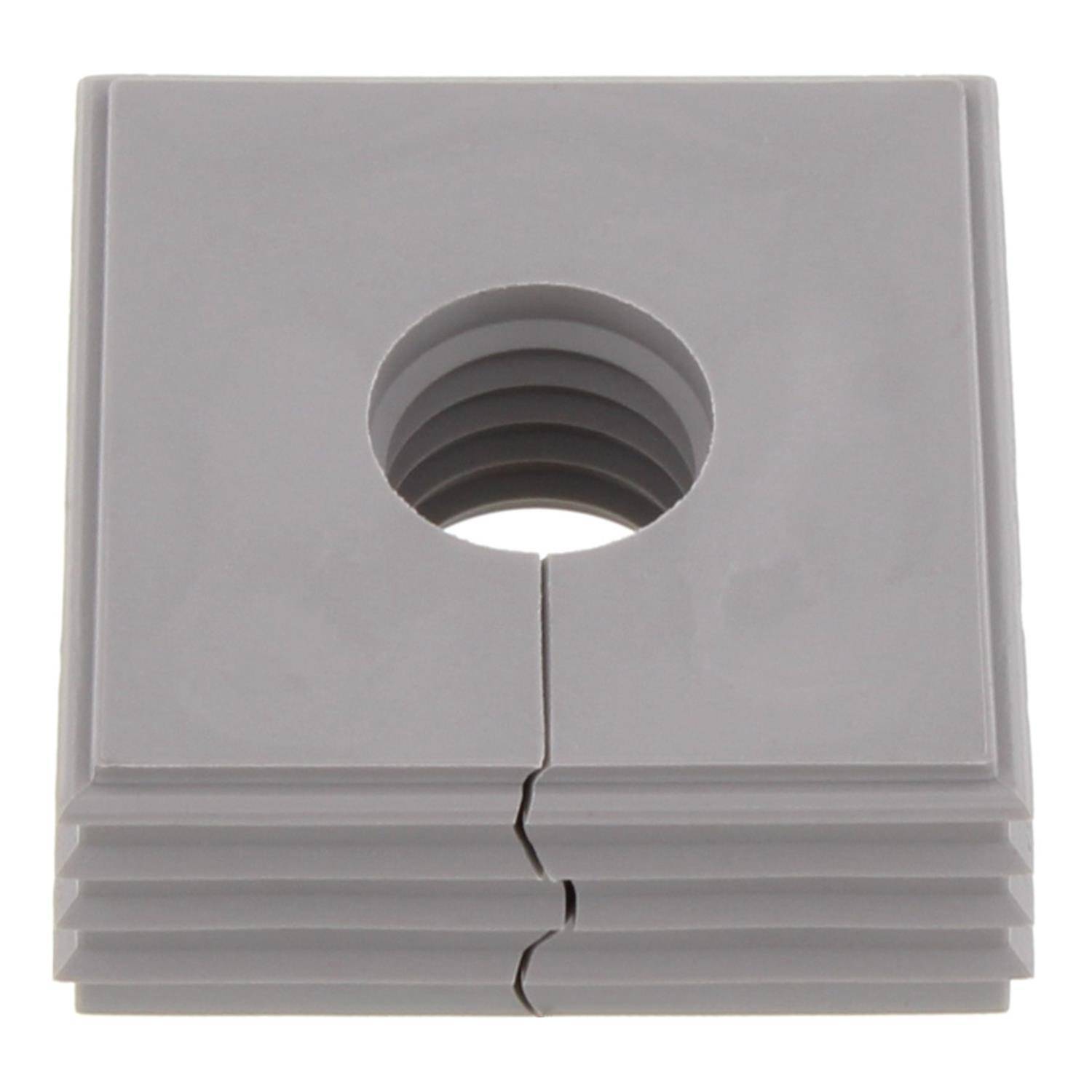 Grauer Kunststoff-Fliesenabstandhalter mit zentralem Loch, entwickelt, um zwischen Fliesen platziert zu werden und eine gleichmäßige Abstände in Bauprojekten zu gewährleisten.