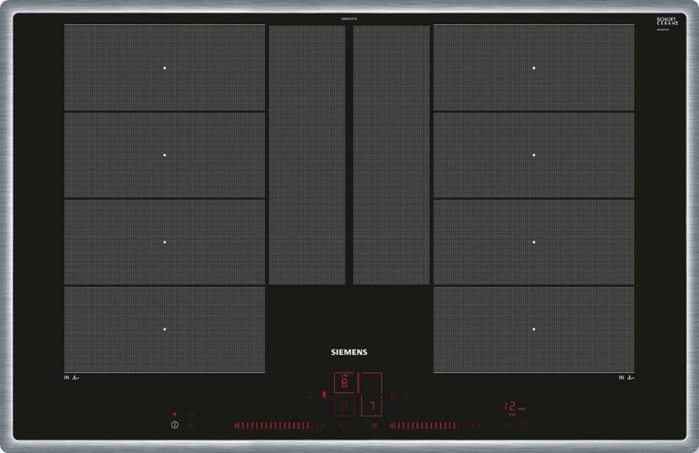 Siemens Induktionskochfeld mit mehreren Kochzonen, digitaler Anzeige und Touchsteuerung, geeignet für präzises und effizientes Kochen.