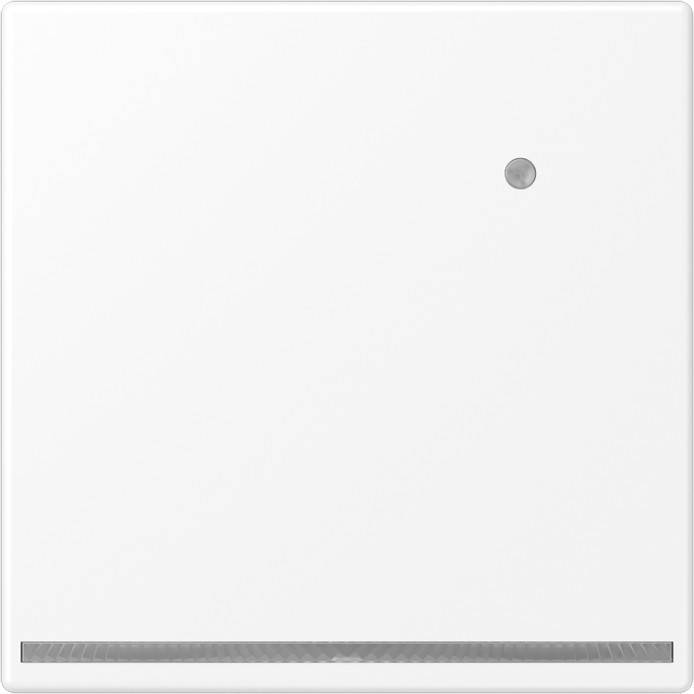 Ein weißes, quadratisches elektrisches Gerät mit einem kleinen kreisförmigen Sensor oben rechts und einer dünnen Belüftungsöffnung unten, das an Wänden angebracht wird.