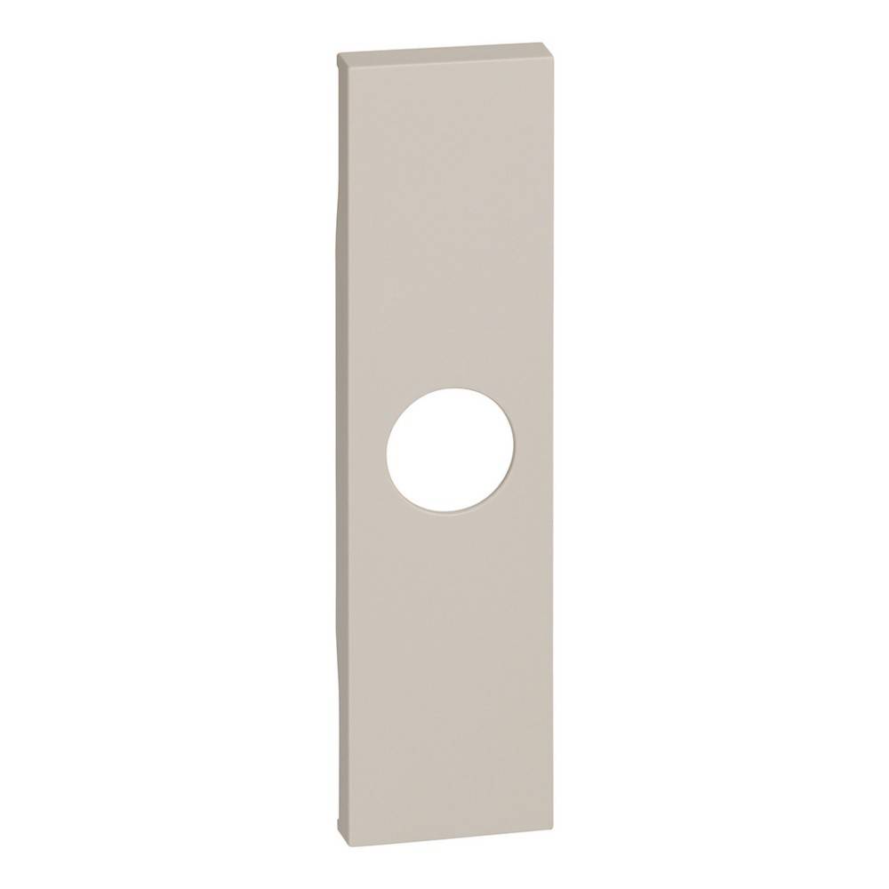 Eine rechteckige beige Platte mit einem zentralen kreisförmigen Loch.