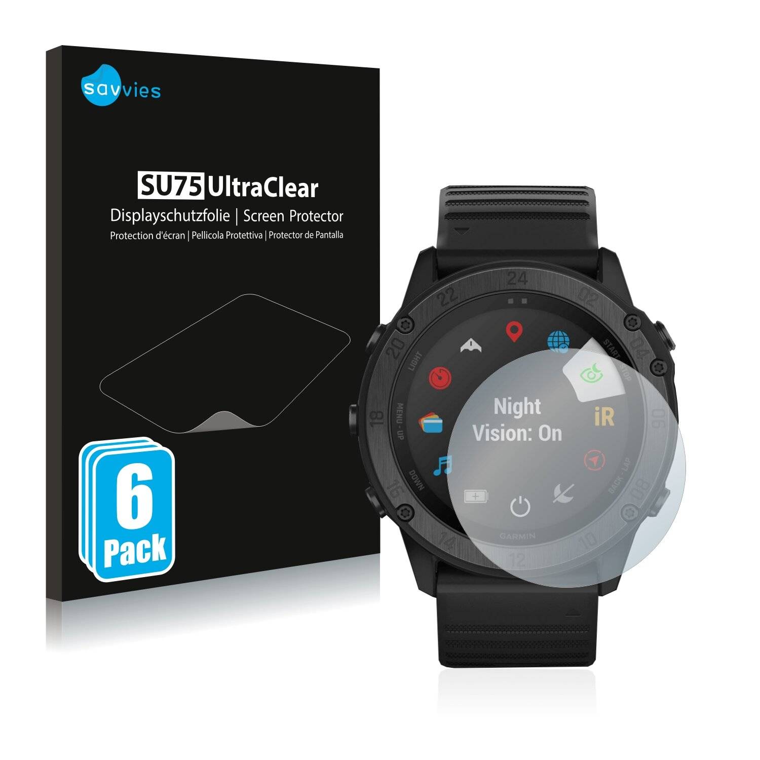 6x Savvies SU75 Displayschutzfolie für Garmin Tactix Delta Solar