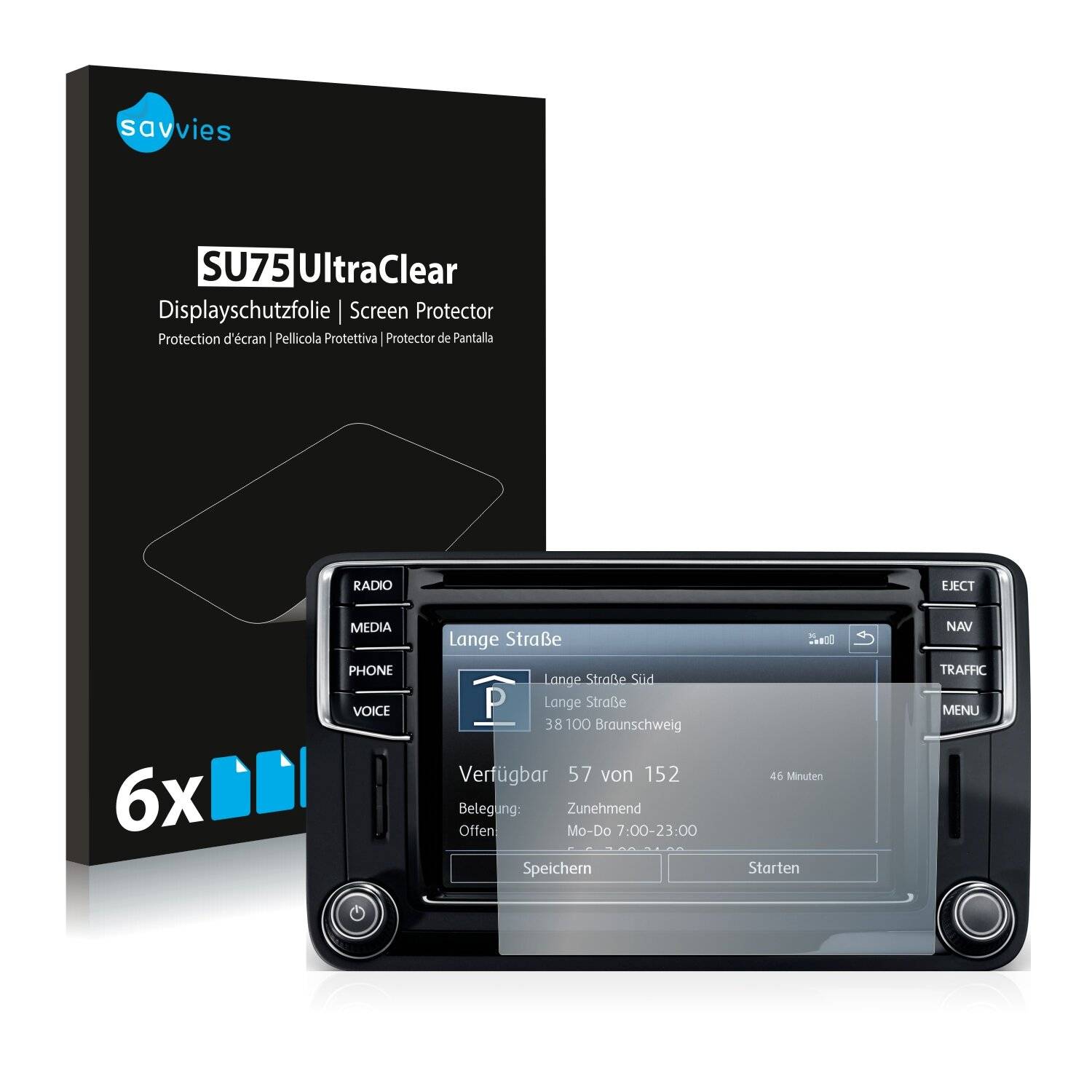 6x Savvies SU75 Displayschutzfolie für Volkswagen Caddy 2015 Discover Media 6.5