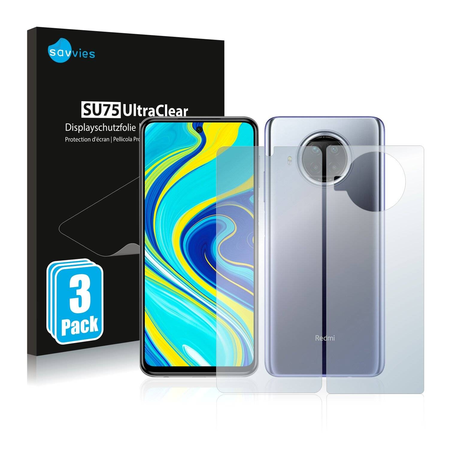 6x Savvies SU75 Displayschutzfolie für Xiaomi Redmi Note 9 Pro 5G (Vorder +