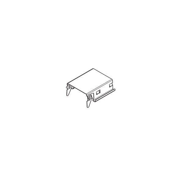 Diagramm eines rechteckigen elektronischen Bauteils mit vier Stiften, das einem Stecker oder einer Buchse ähnelt und für die Integration in Leiterplatten ausgelegt ist.