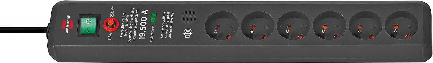 Brennenstuhl 1159541376 Secure-Tec, power distribution unit, 6 sockets type E, 3m, black, with switch and surge