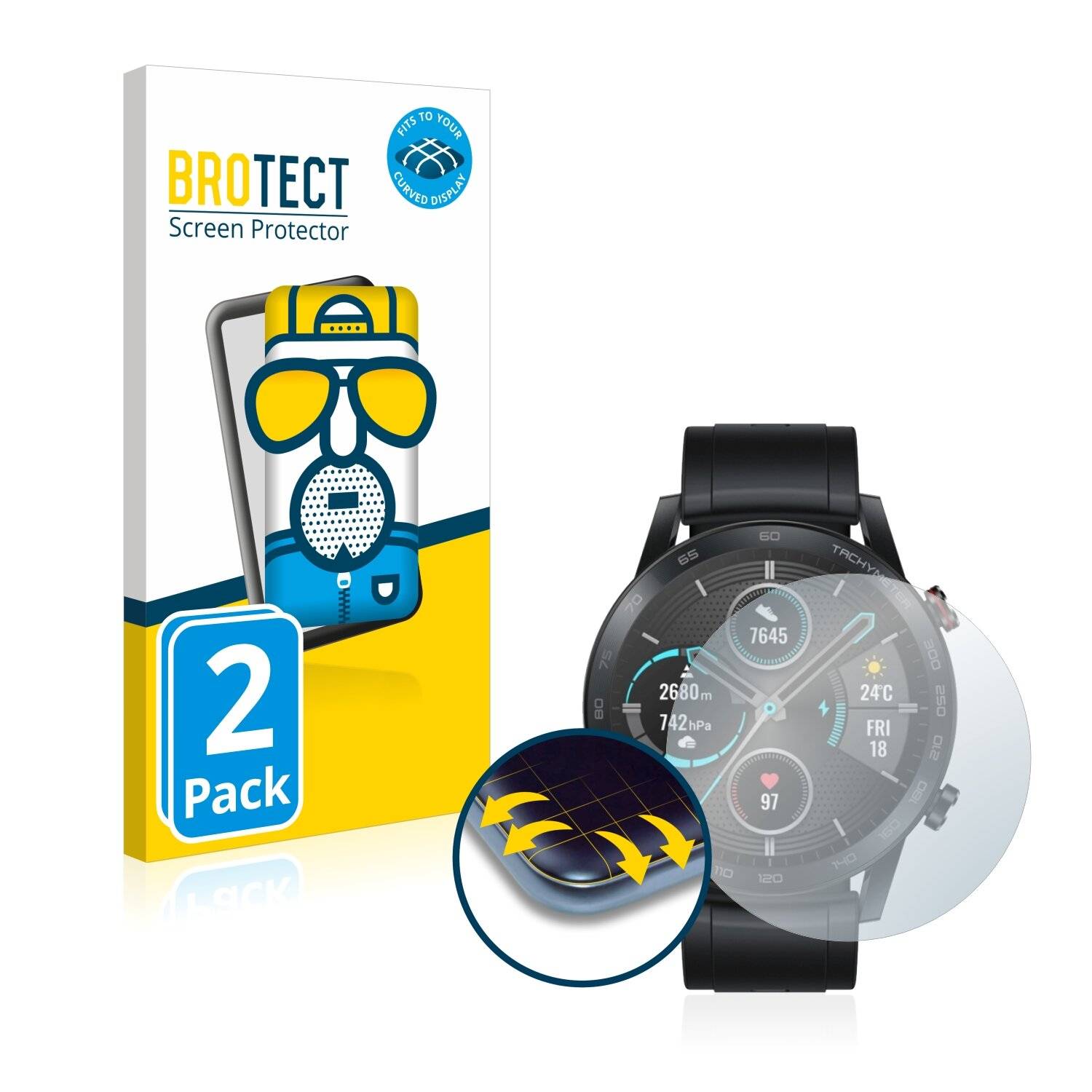 2x BROTECT Flex Matte Full-Cover Displayschutzfolie für Honor Watch Magic 2 (46
