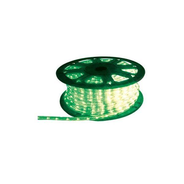 Eine Spule mit grünem LED-Lichtband, wobei ein Abschnitt des Streifens herausragt, verwendet für dekorative Beleuchtung.