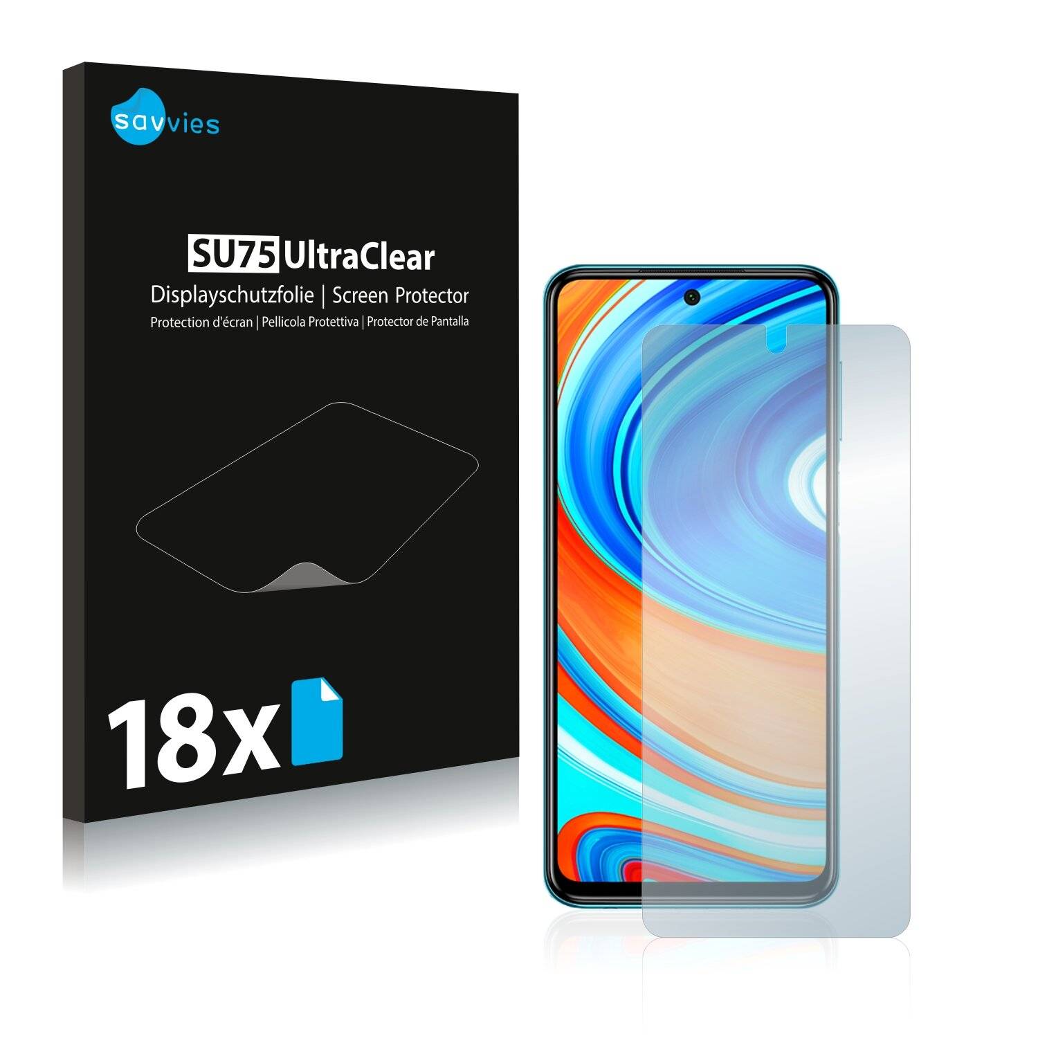 18x Savvies SU75 Displayschutzfolie für Xiaomi Redmi Note 9 Pro