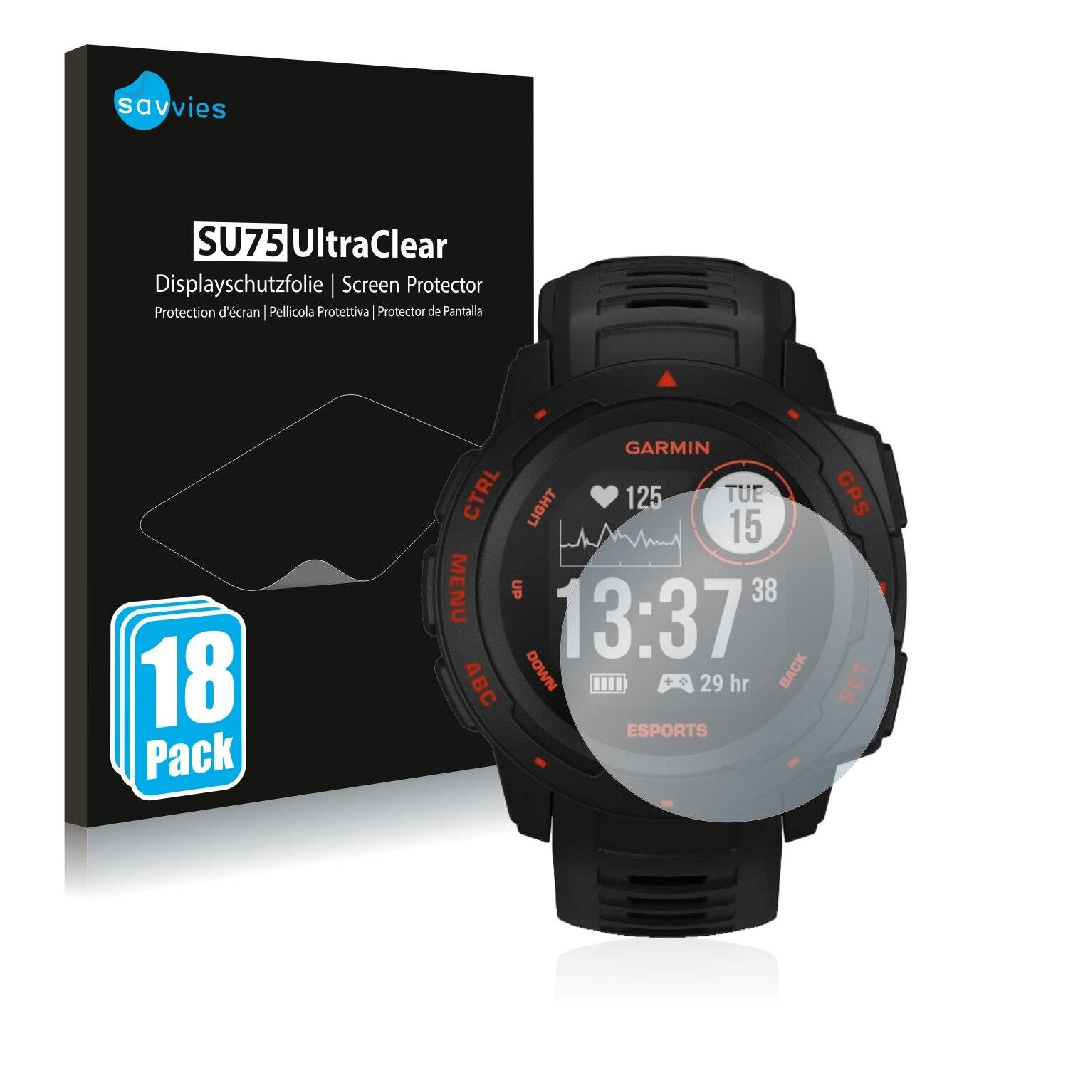18x Savvies SU75 Displayschutzfolie für Garmin Instinct