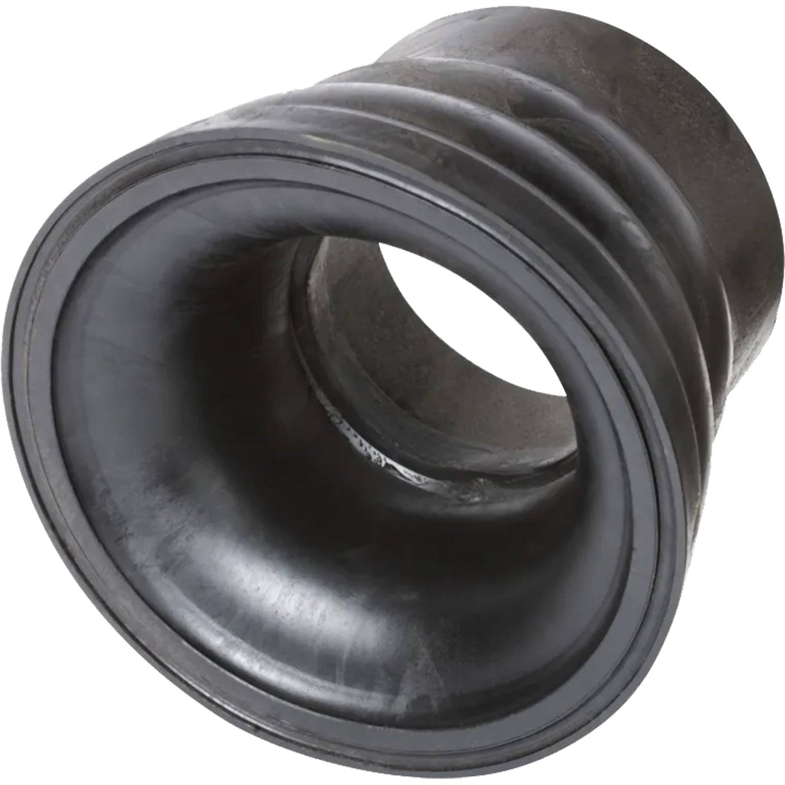 Ein großer schwarzer Gummitrichter mit einem gerippten Oberteil, der üblicherweise zum Leiten von Flüssigkeiten oder Pulvern in Behälter verwendet wird.