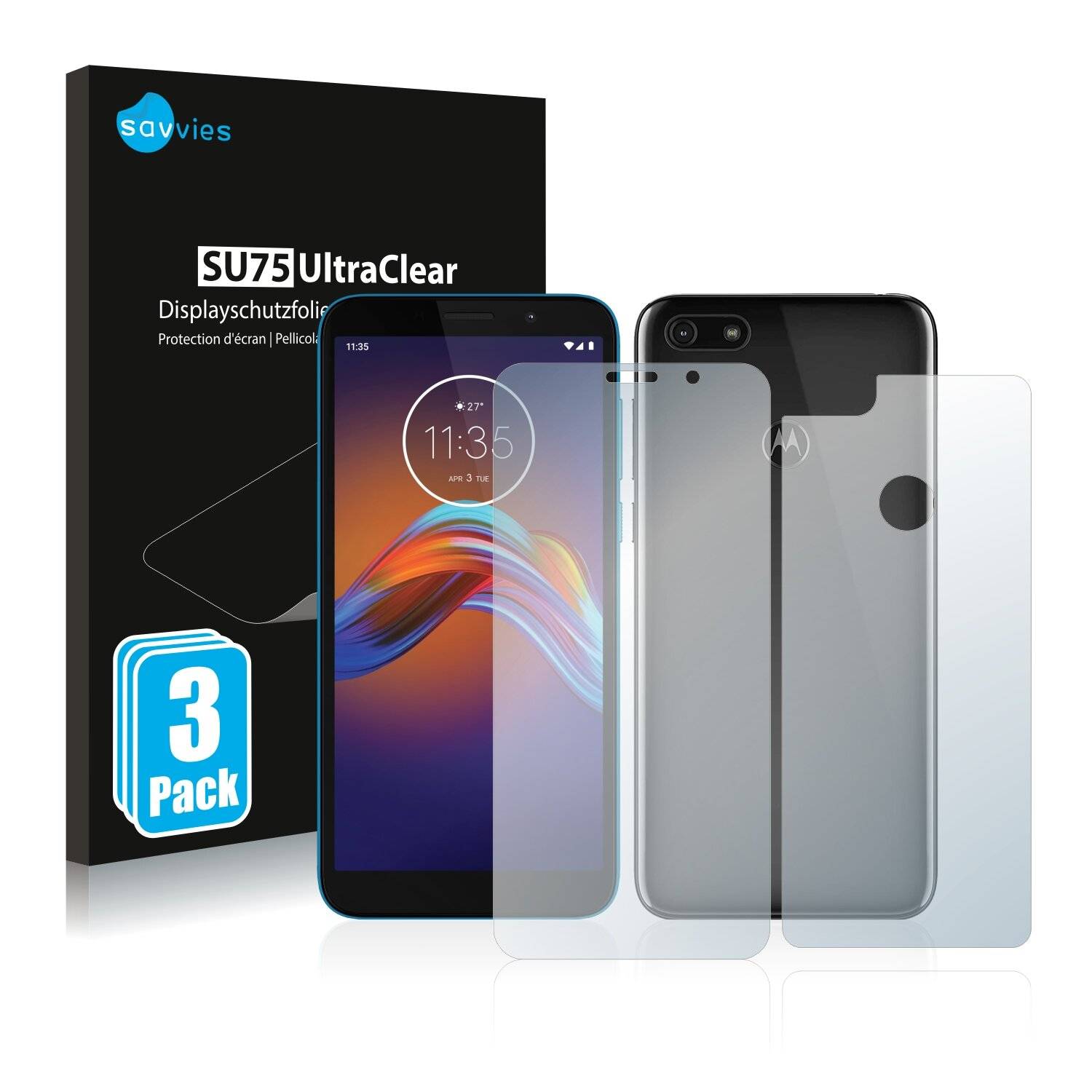 6x Savvies SU75 Displayschutzfolie für Motorola Moto E6 Play (Vorder +