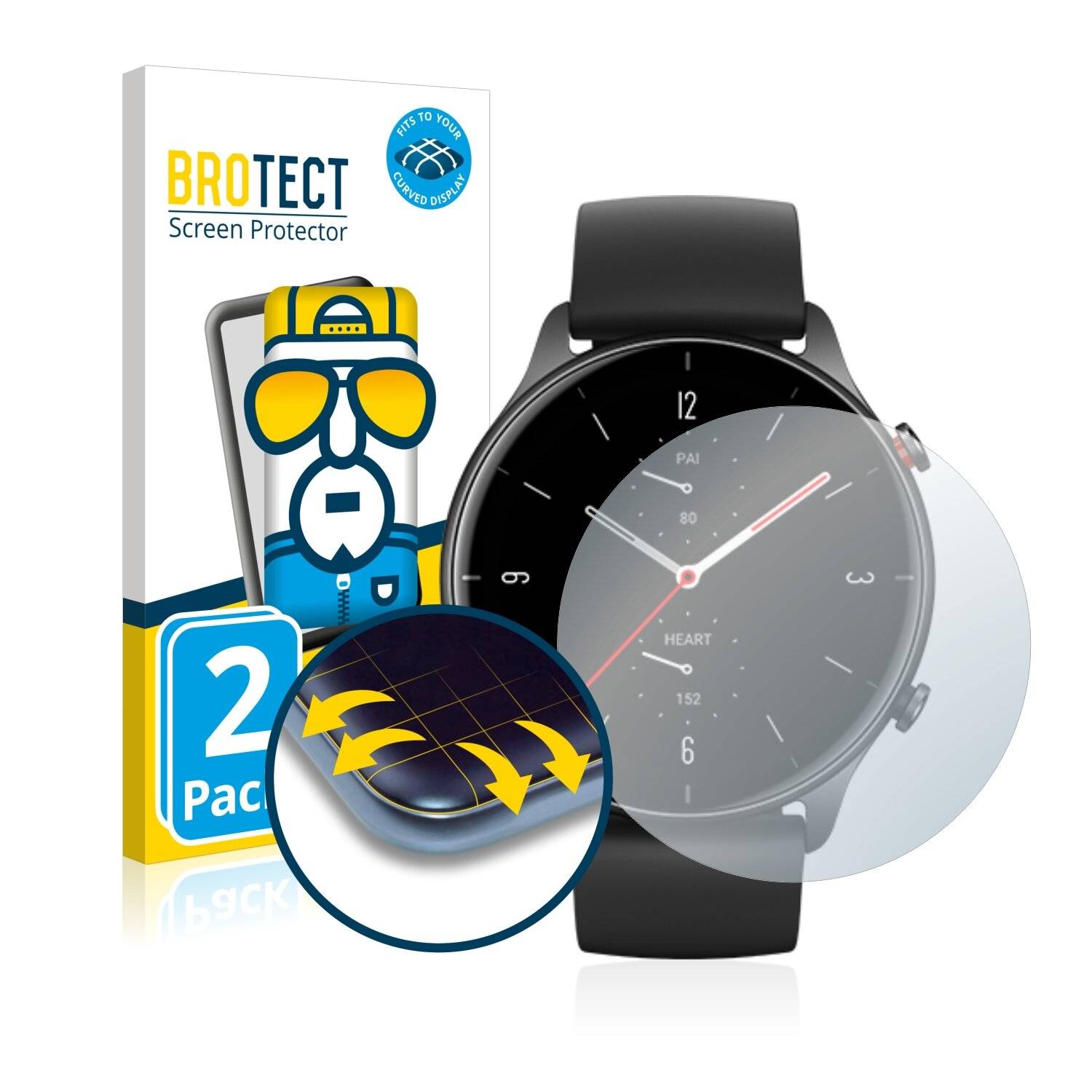 2x BROTECT Flex Full-Cover Displayschutzfolie für Huami Amazfit GTR