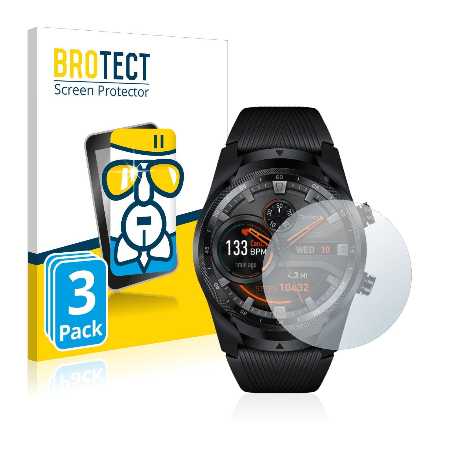 3x BROTECT AirGlass Schutzglas Folie für Mobvoi Ticwatch Pro