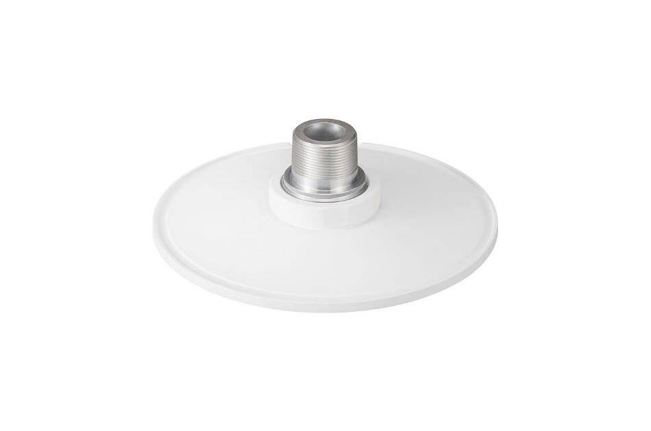Weiße runde Saugnapf mit einem Gewinde-Metallstecker in der Mitte, isoliert auf weißem Hintergrund.