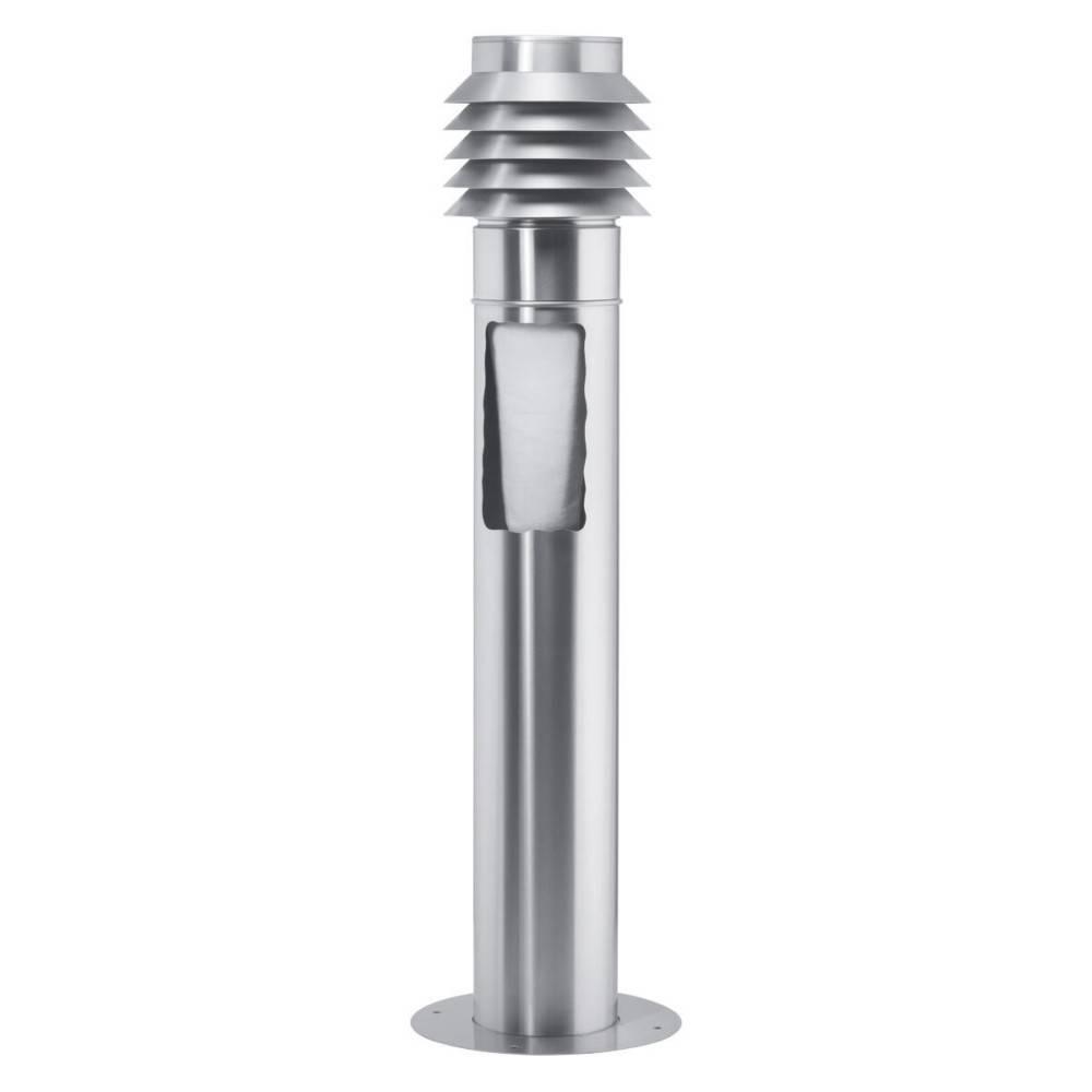 Ein Metallpoller-Leuchtkörper mit einem zylindrischen Gehäuse und einer belüfteten Oberseite, konzipiert für die Beleuchtung von Außenpfaden oder Einfahrten.