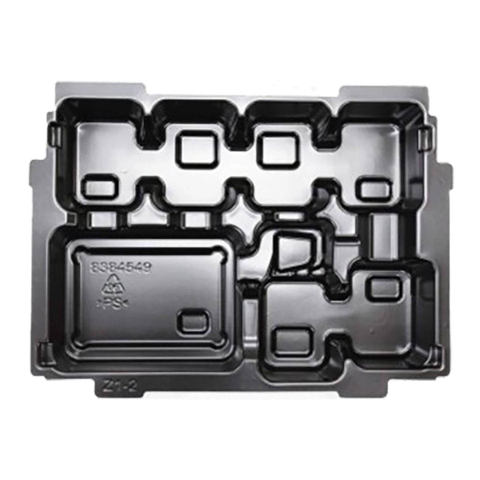 Ein schwarzes Plastikbehältnis mit mehreren Fächern, das üblicherweise zur Verpackung von elektronischen Bauteilen oder Hardware verwendet wird.