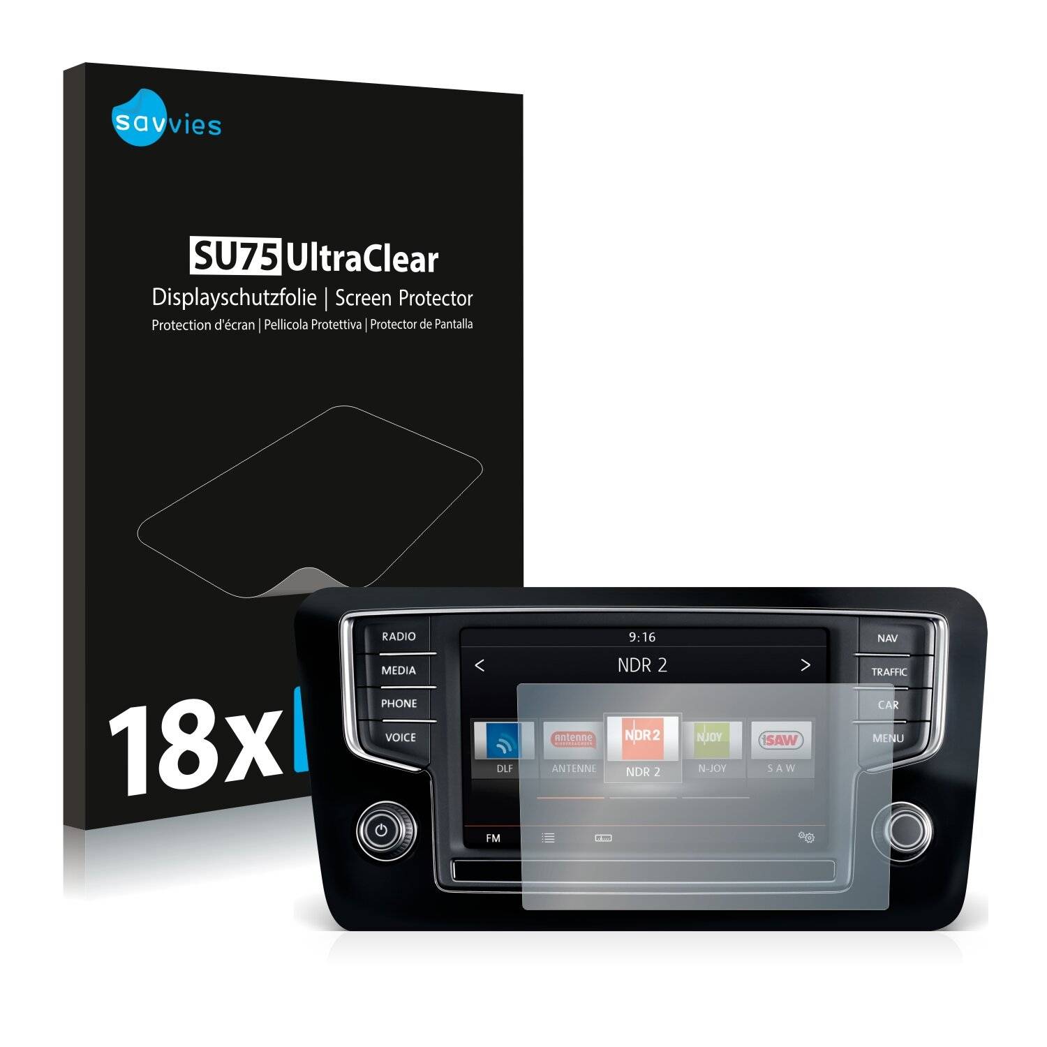 18x Savvies SU75 Displayschutzfolie für Volkswagen Sharan 2015 Composition Media 6.5
