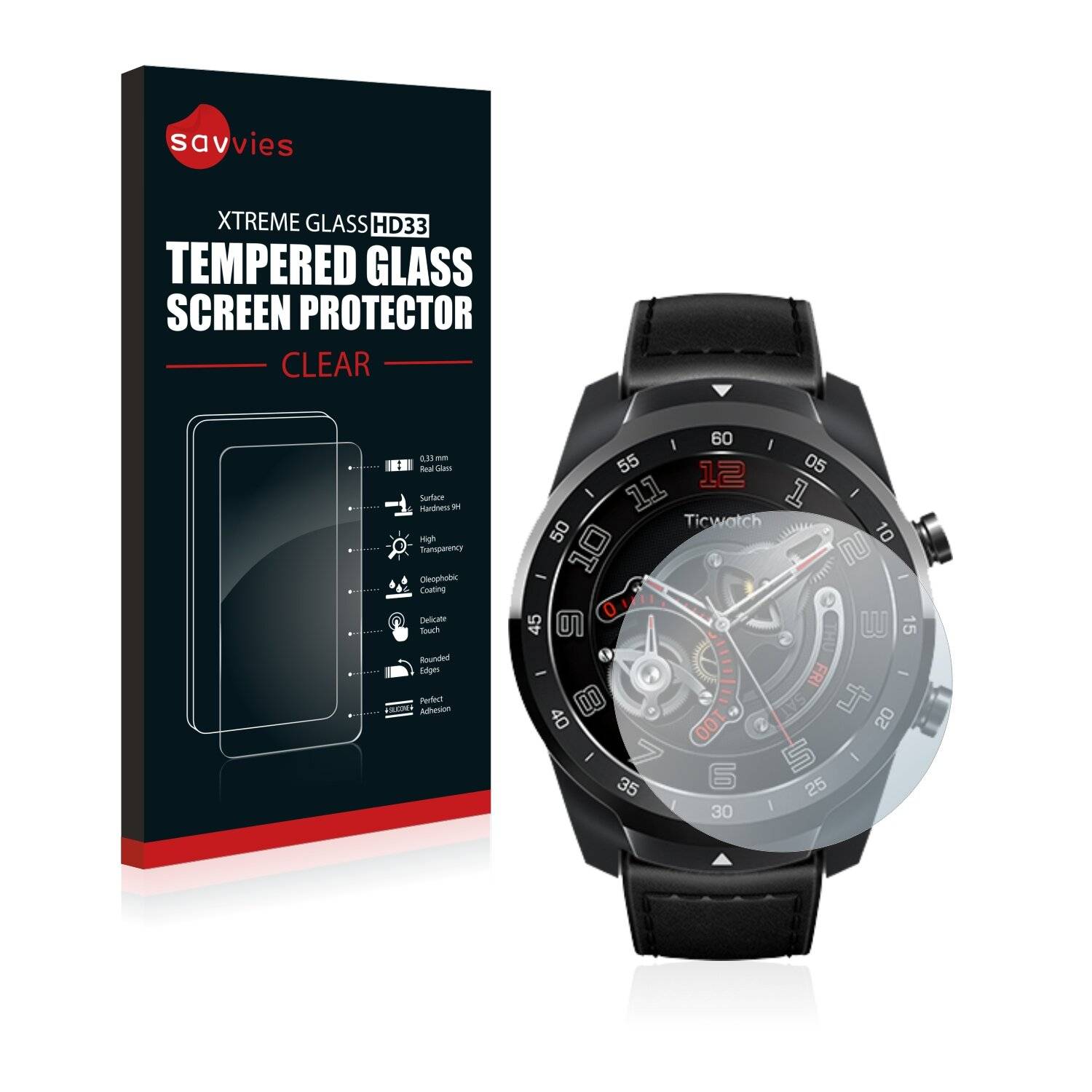 Savvies HD33 Clear Schutzglas für Mobvoi Ticwatch Pro