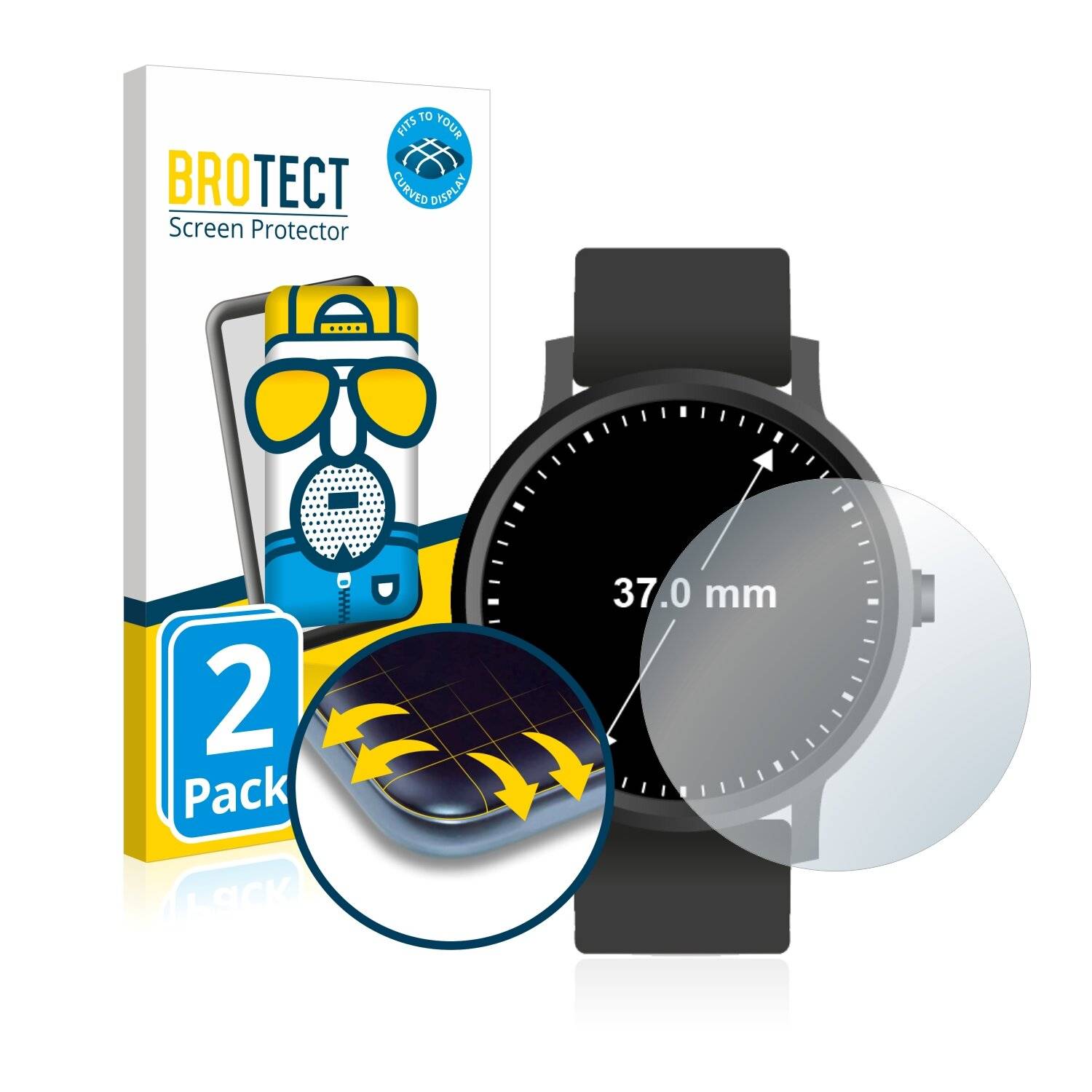 2x BROTECT Flex Matte Full-Cover Displayschutzfolie für Armbanduhren (Kreisrund,
