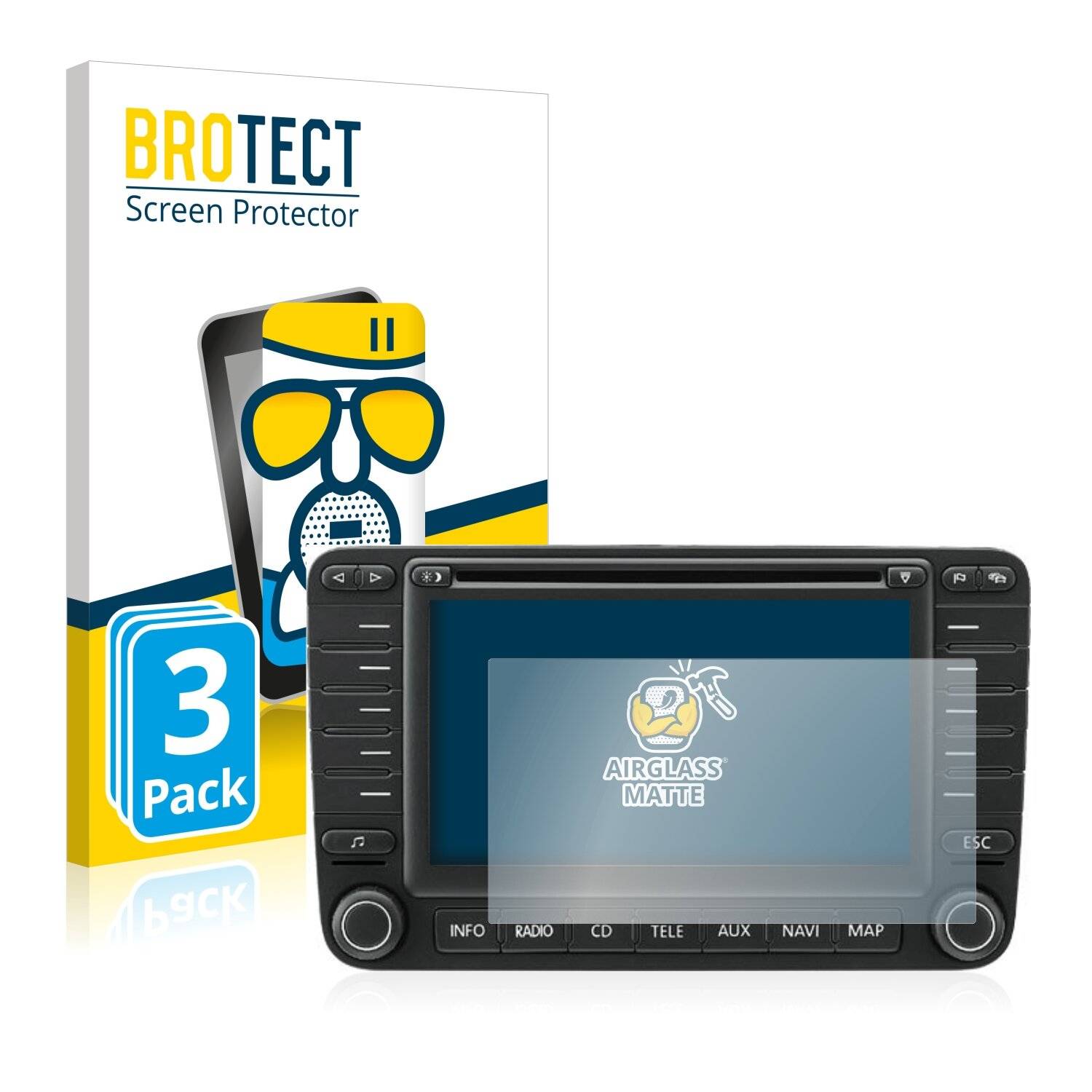 3x BROTECT AirGlass Matte Schutzglas Folie für Volkswagen Touran 1T 2003-2015 MFD 2