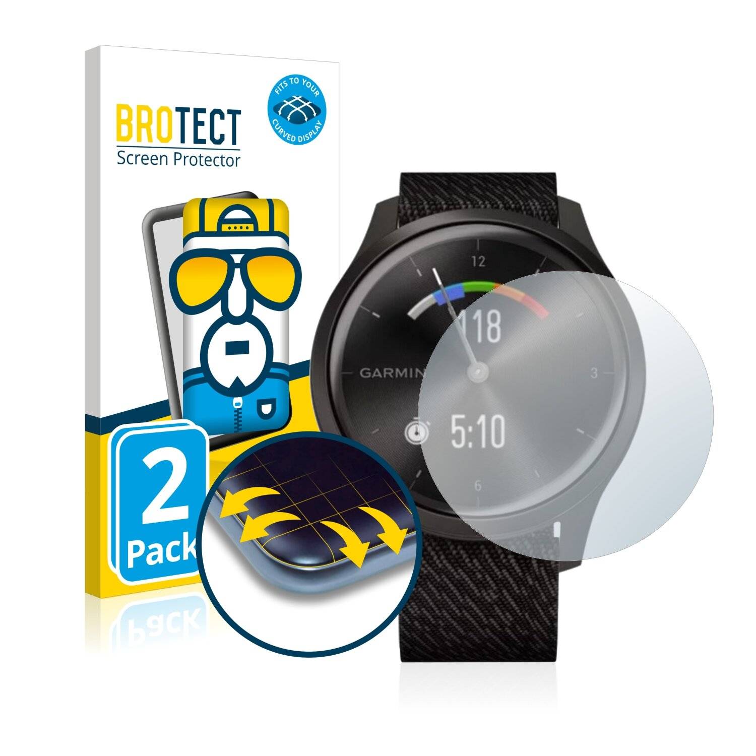 2x BROTECT Flex Full-Cover Displayschutzfolie für Garmin vivomove Style (42