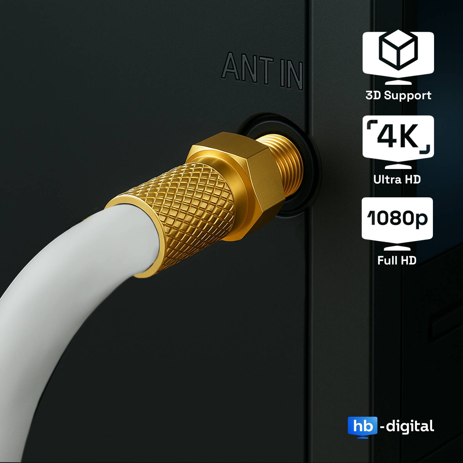 hb-digital 15m Koaxialkabel HQ 135dB 4-Fach Stahl Kupfer weiß + 4 F-Stecker