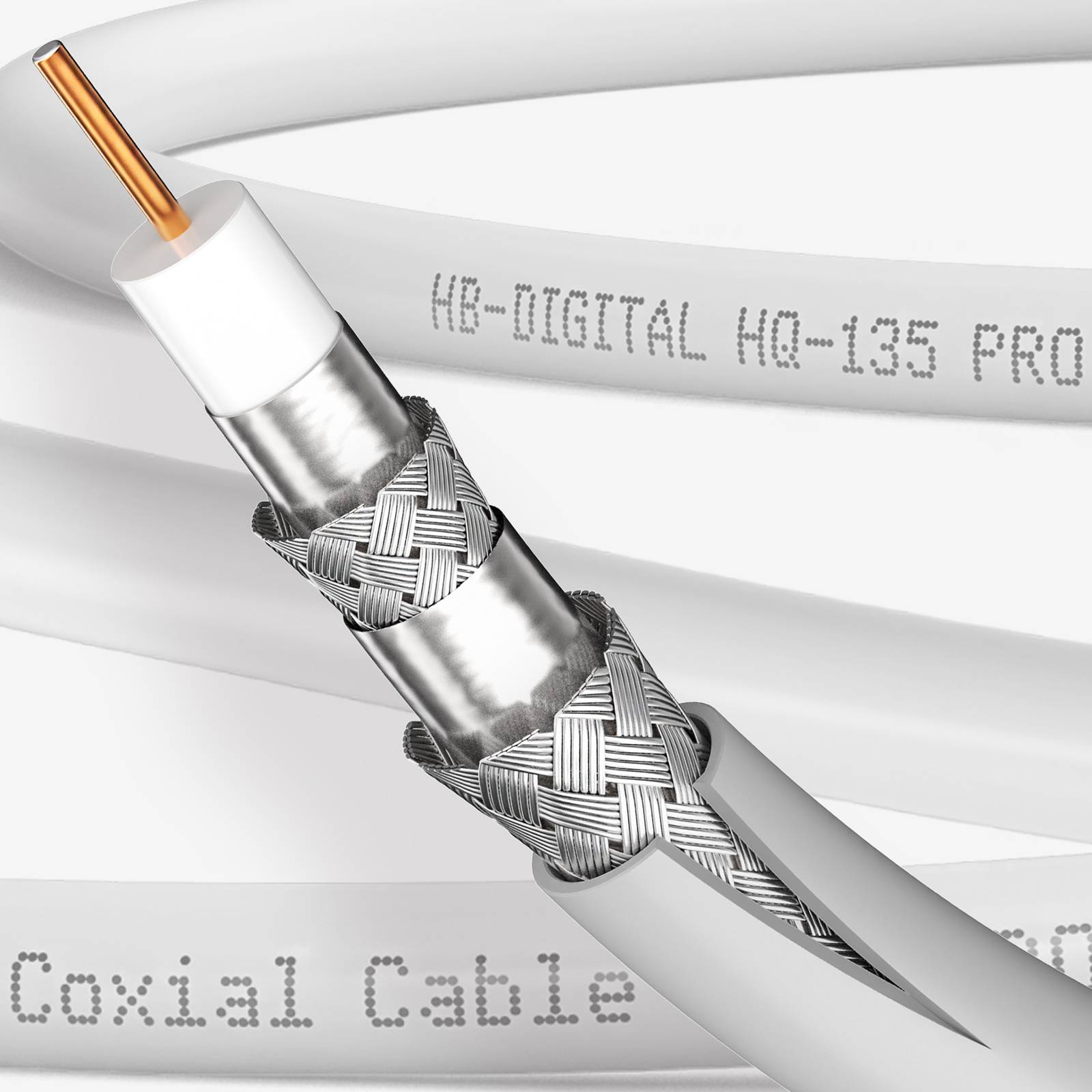 hb-digital 100m Koaxialkabel HQ 135dB 4-Fach Stahl Kupfer weiß + 10 F-Stecker