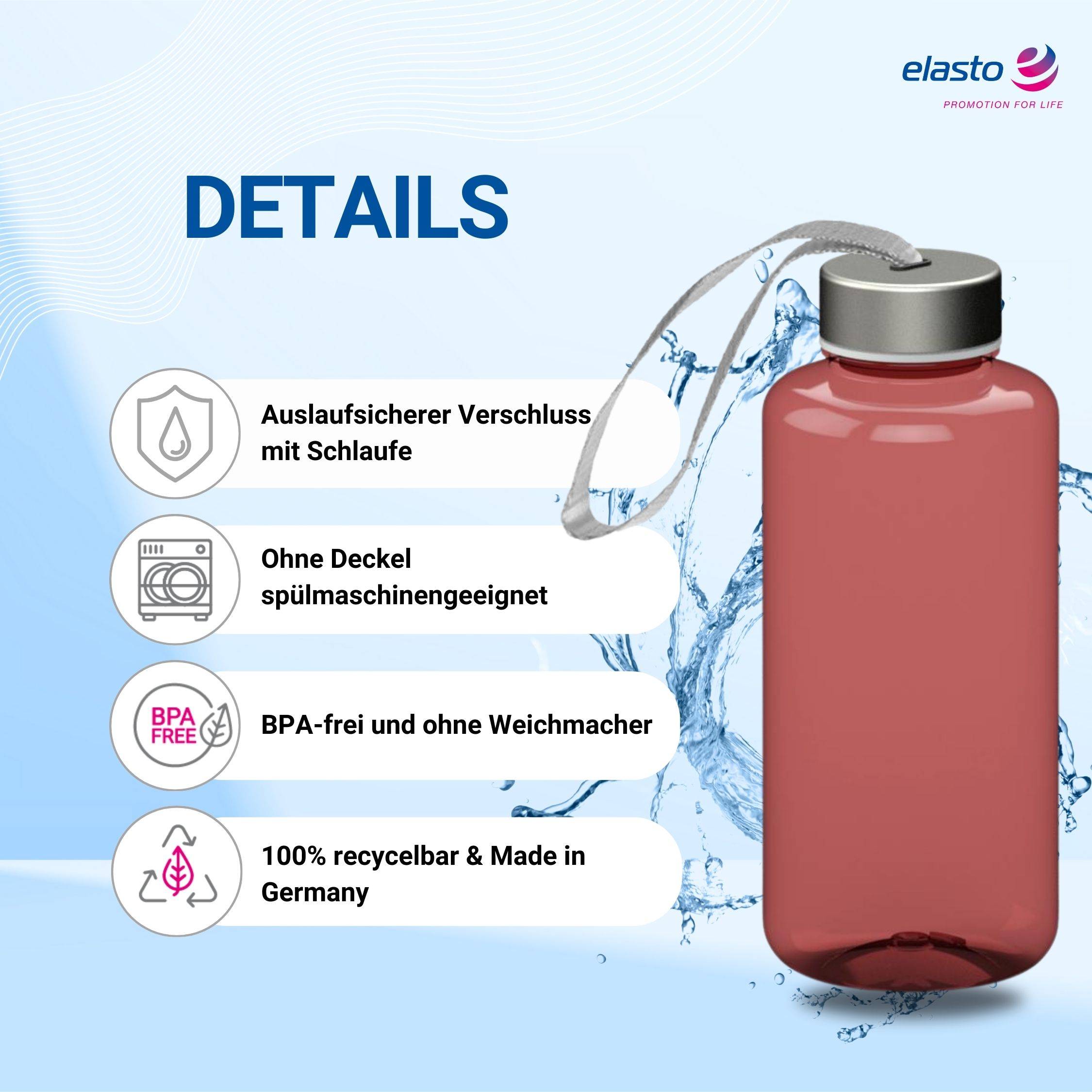 0,7 L Wasserflasche "Pure" Tritanflasche mit Trägerband