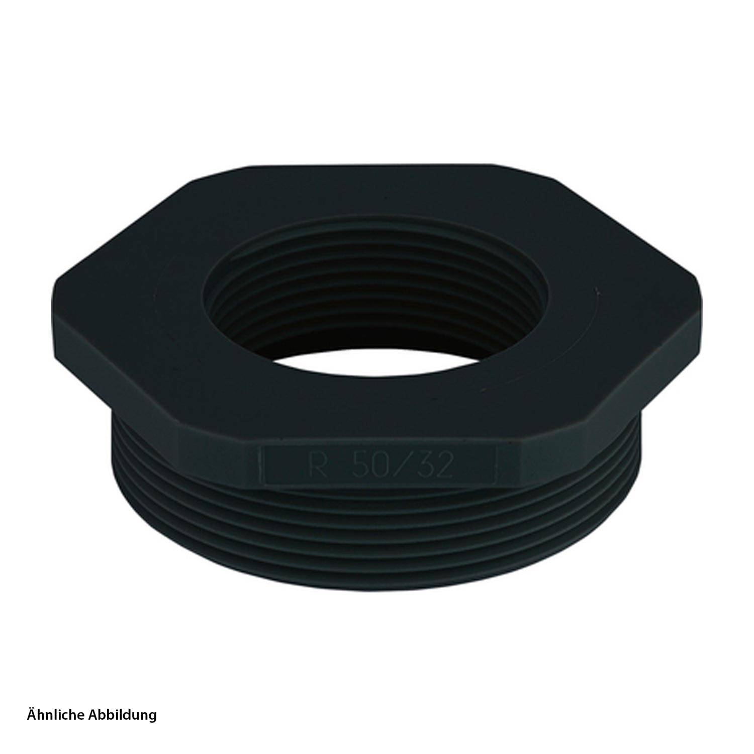 Dunkler sechskantiger Adapteranschluss mit Beschriftung 'R 50/32', verwendet für Rohrverbindungen. Scheint ähnlich wie das angezeigte Modell zu sein.