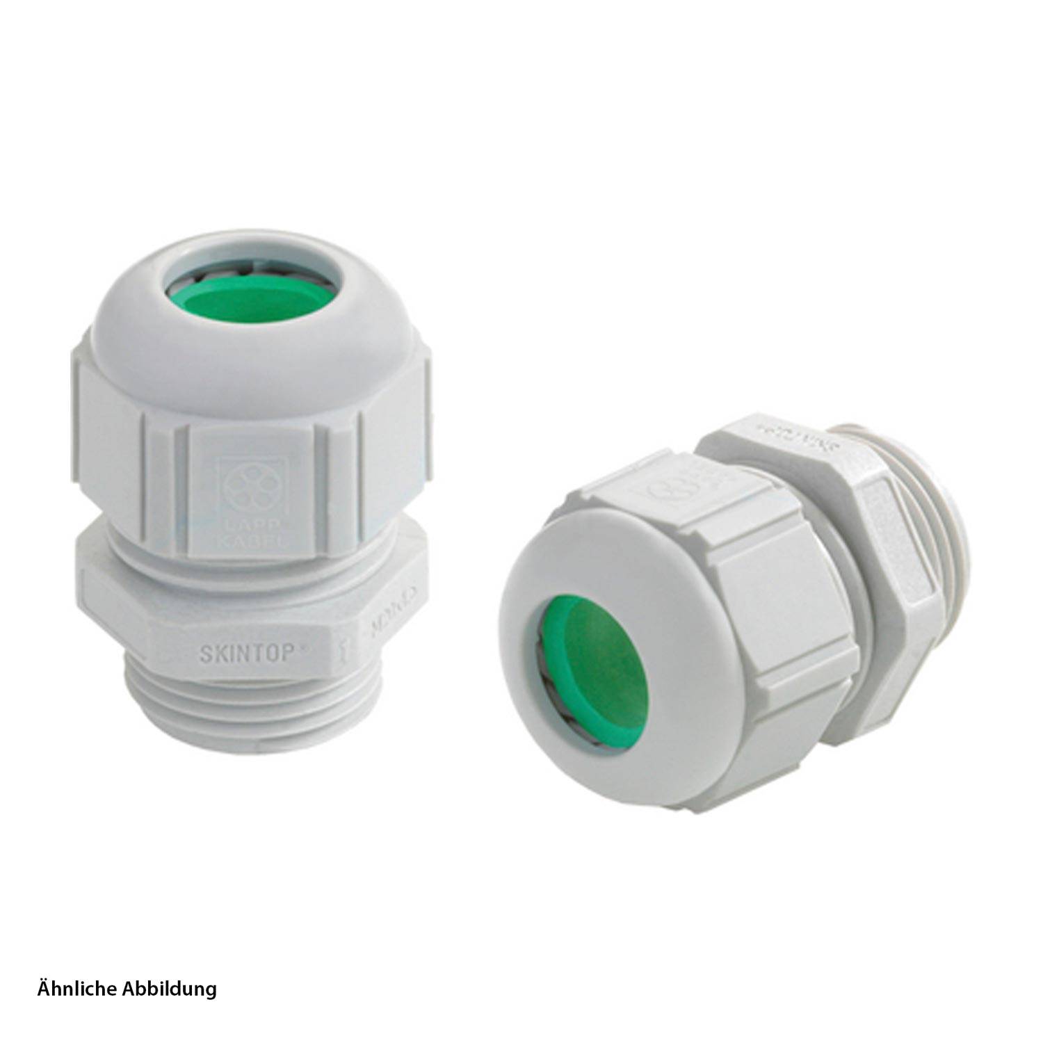SKINTOP' Kabelverschraubungen, weiß und aus Kunststoff, mit sechseckigem Griff, entwickelt für sichere Abdichtung und Zugentlastung von elektrischen Kabeln.