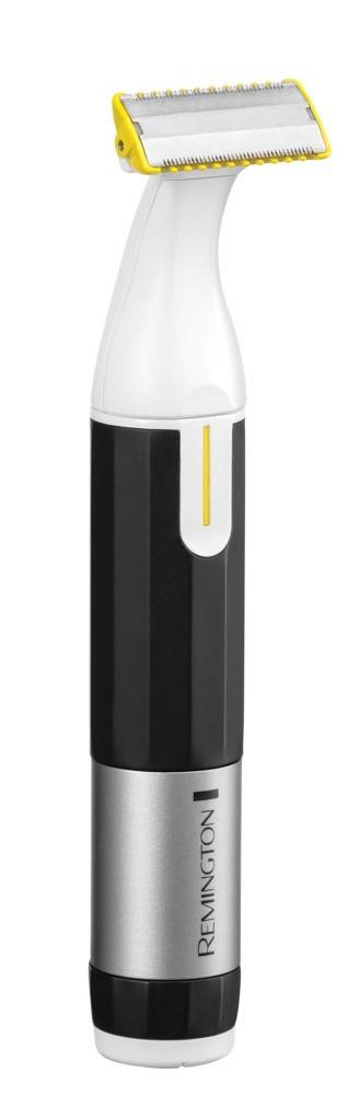 Ein schwarzweißes, stiftförmiges Gerät mit einem gelben vertikalen Indikator.