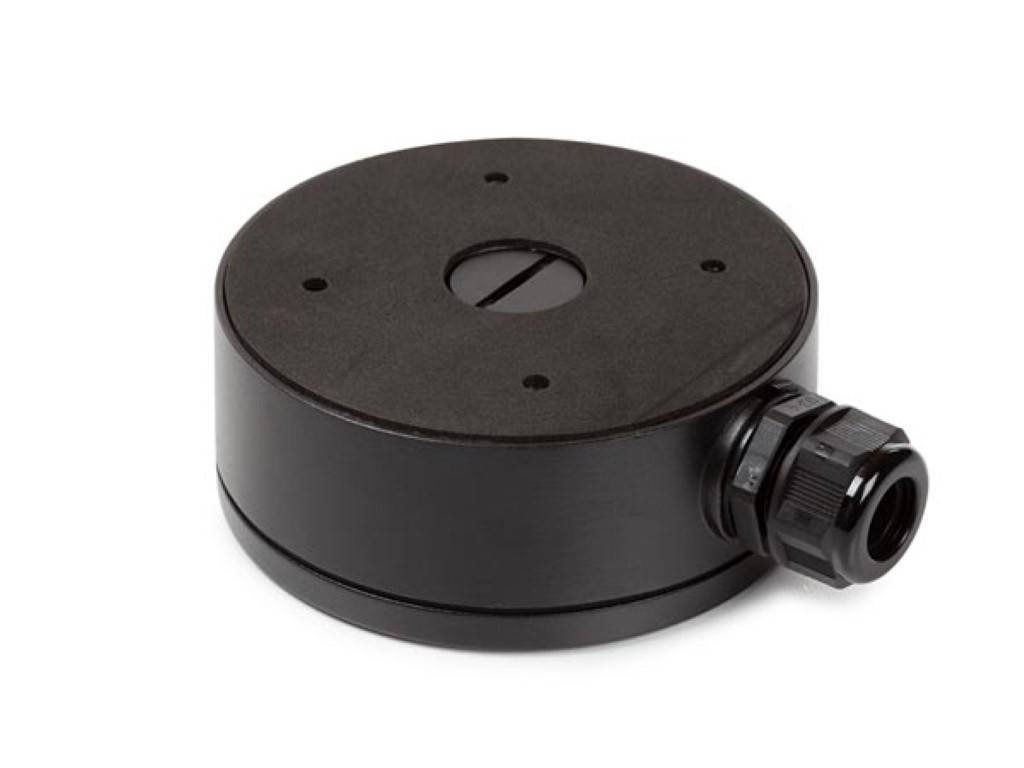 Ein schwarzer kreisförmiger Adapter mit Kabelverbindung, wahrscheinlich eine Linsenfassung oder mechanisches Bauteil, das zum Verbinden von Komponenten in optischen Geräten verwendet wird.