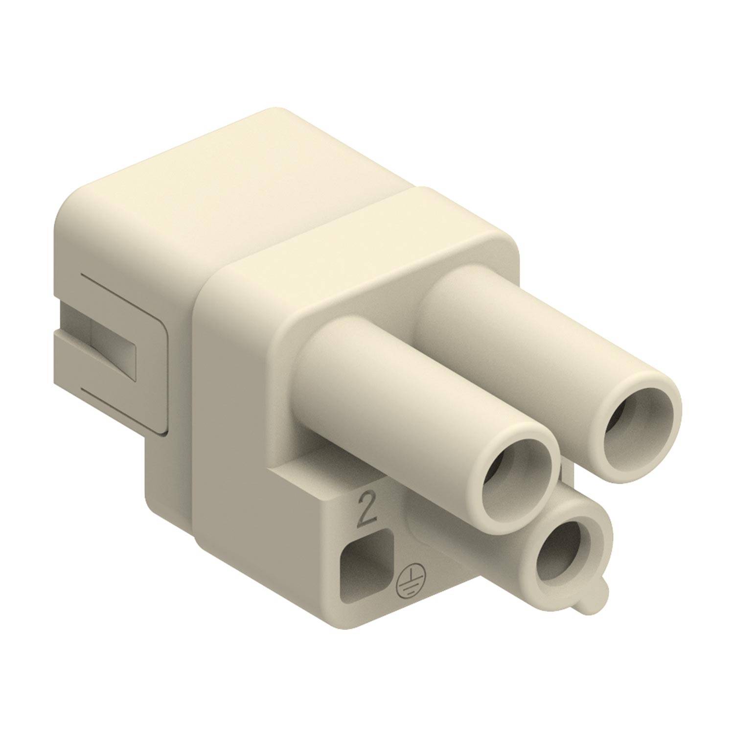 Ein dreilöchiger beige Steckverbinder mit Nummern und Symbolen zur Ausrichtung, wird häufig in elektronischen Geräten für sichere Verbindungen verwendet.