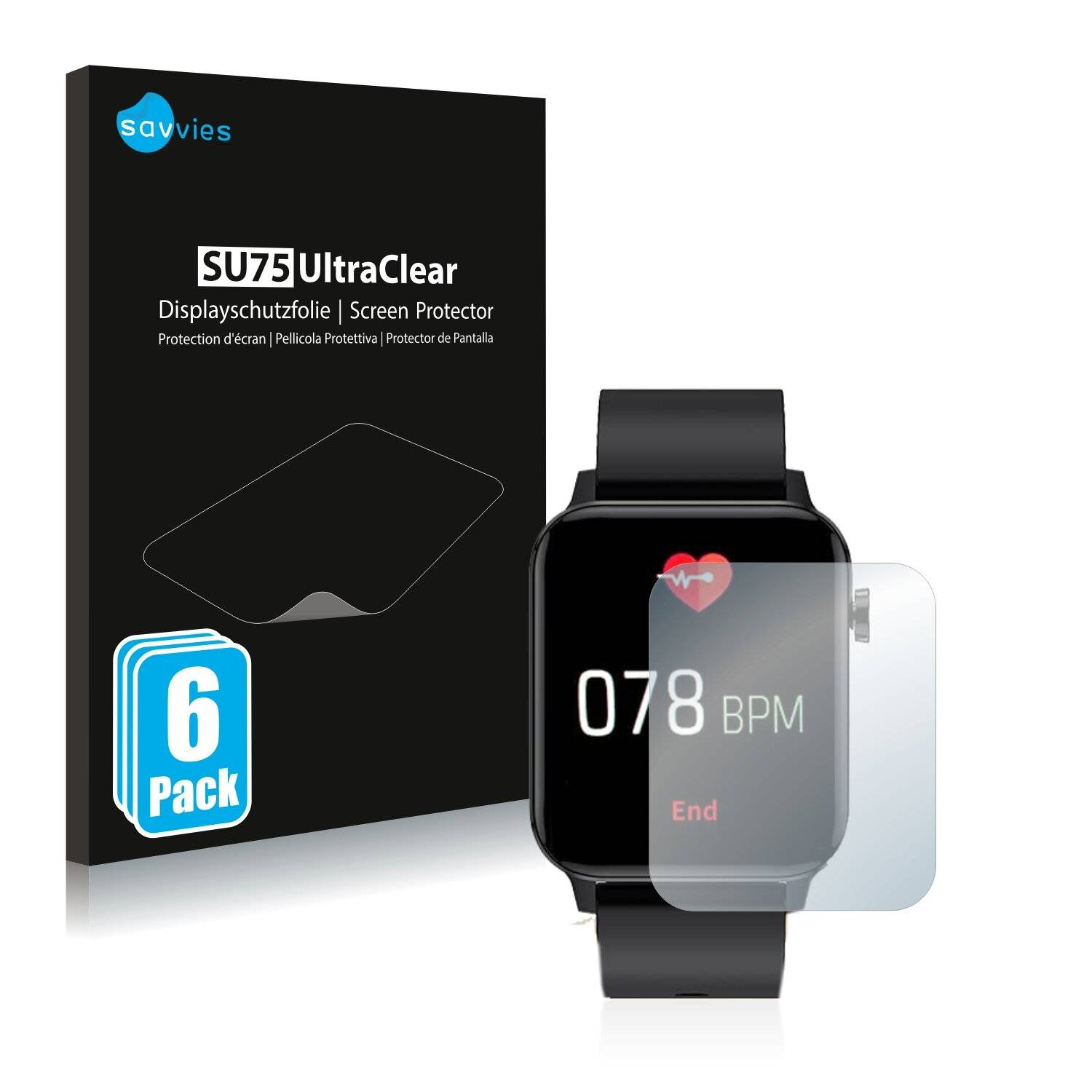 6x Savvies SU75 Displayschutzfolie für Andfive Smartwatch
