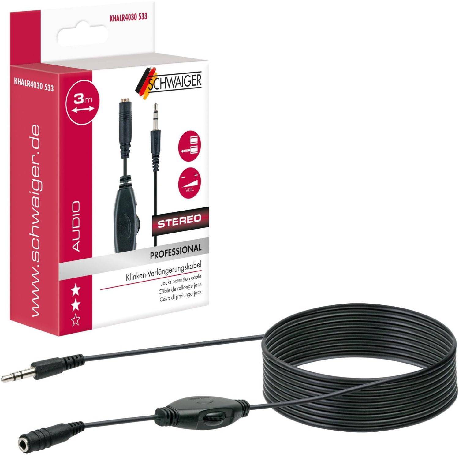 Audio-Verlängerung 3,5mm Klinke mit Lautstärkenregler