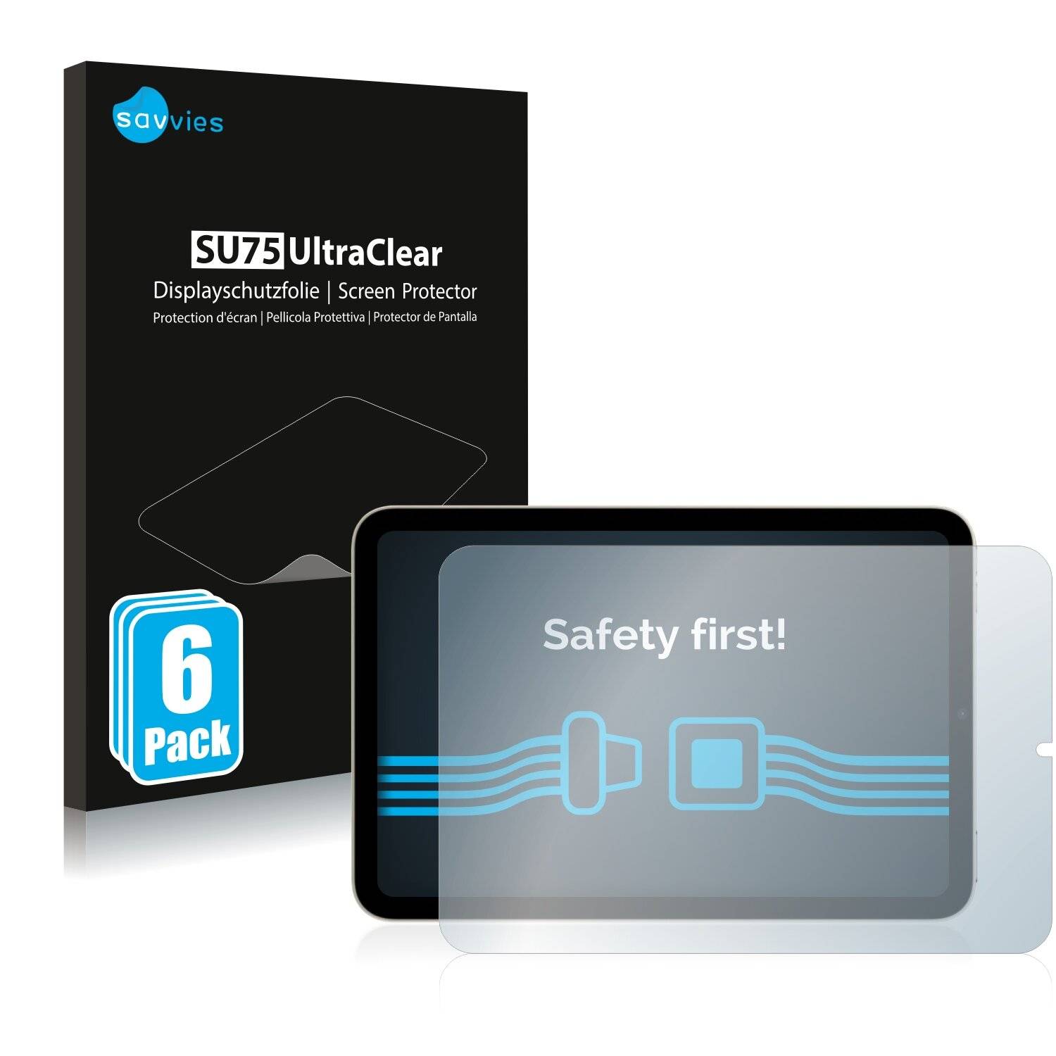 6x Savvies SU75 Displayschutzfolie für Apple iPad Mini 6 WiFi Cellular 2021 (im Querformat,