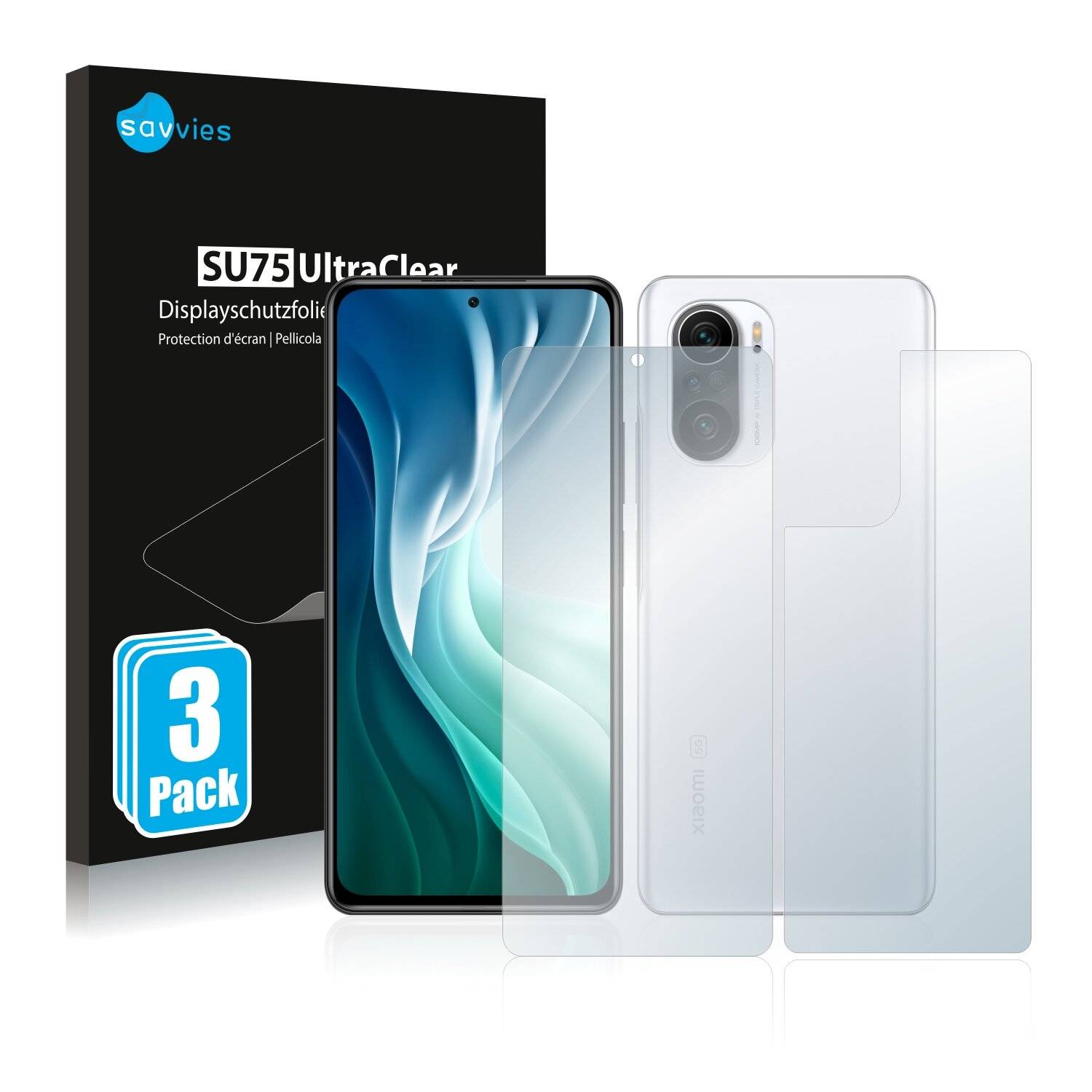 6x Savvies SU75 Displayschutzfolie für Xiaomi Redmi K40 (Vorder +